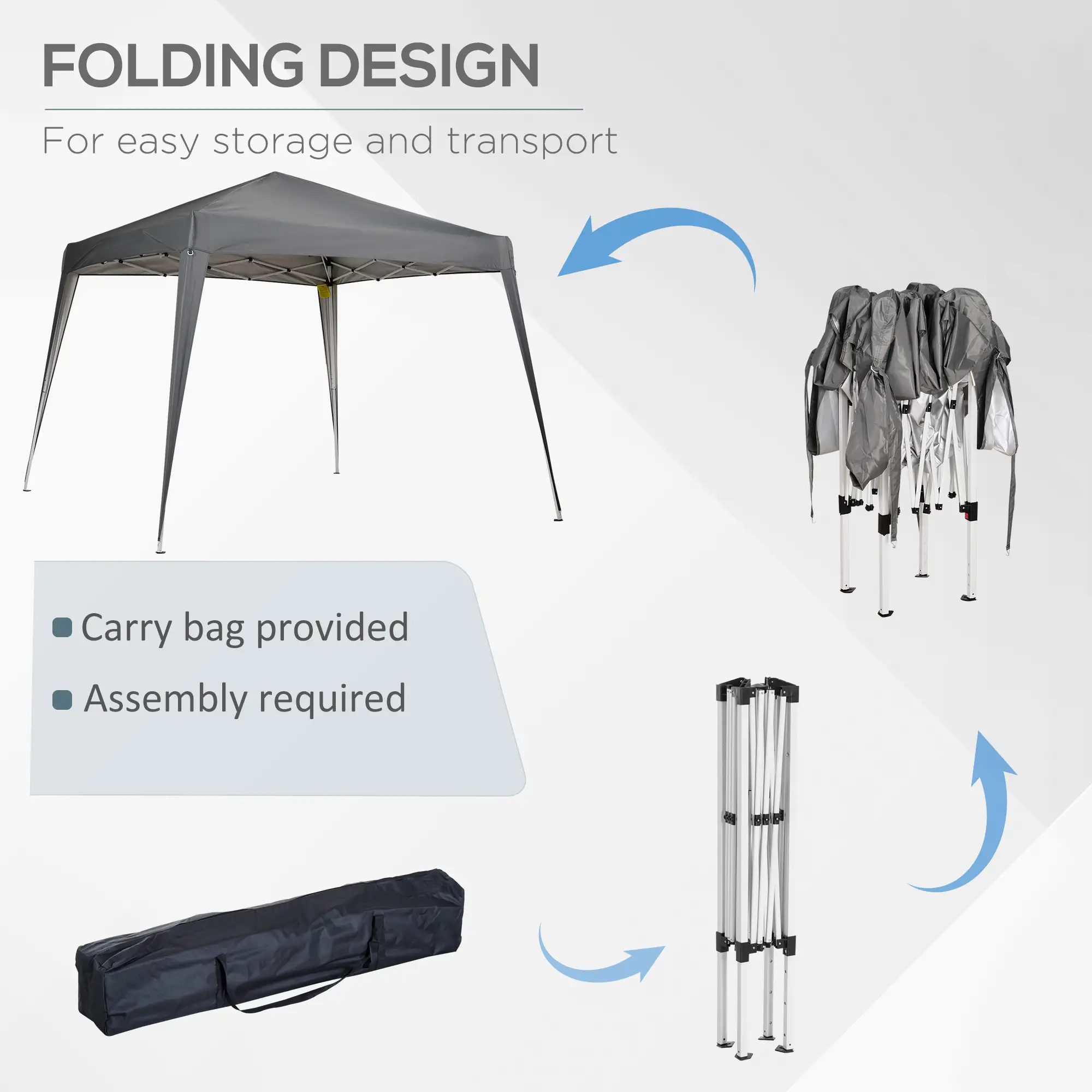 8' x 8' Pop Up Canopy, Outdoor Folding Tent, Portable with Bag, Grey - Image 5