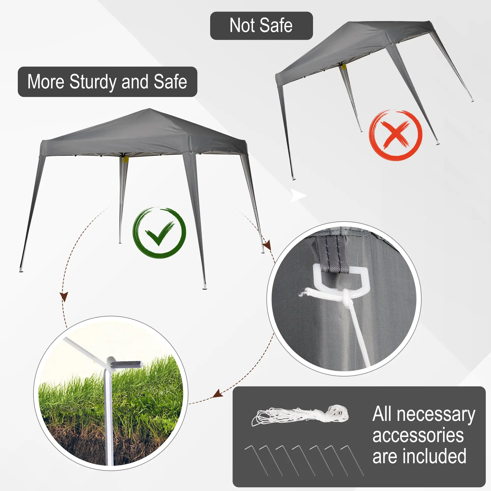 8' x 8' Pop Up Canopy, Outdoor Folding Tent, Portable with Bag, Grey - Image 6