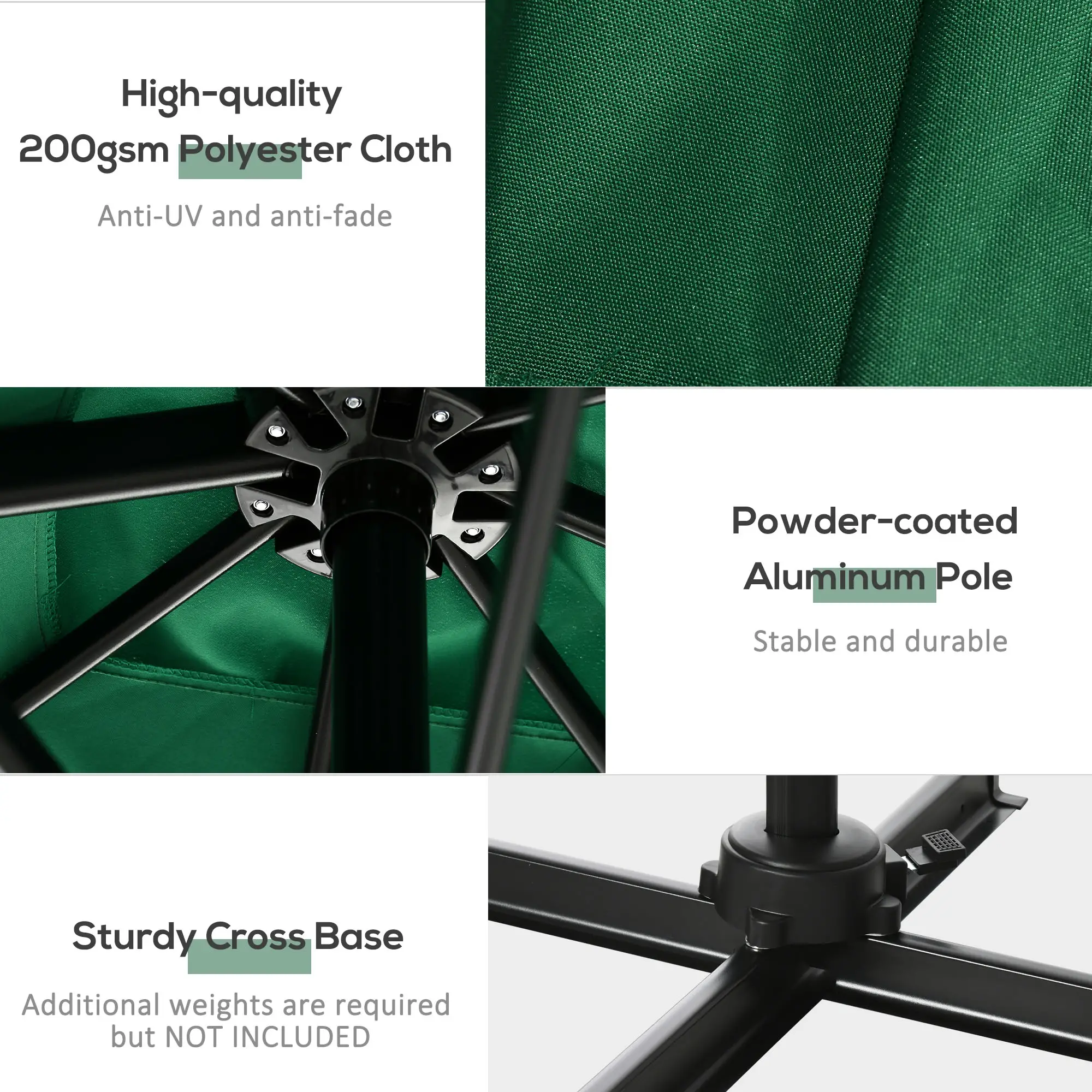 8' x 8' Square Cantilever Umbrella, 360° Rotation, Aluminum, Green - Image 7