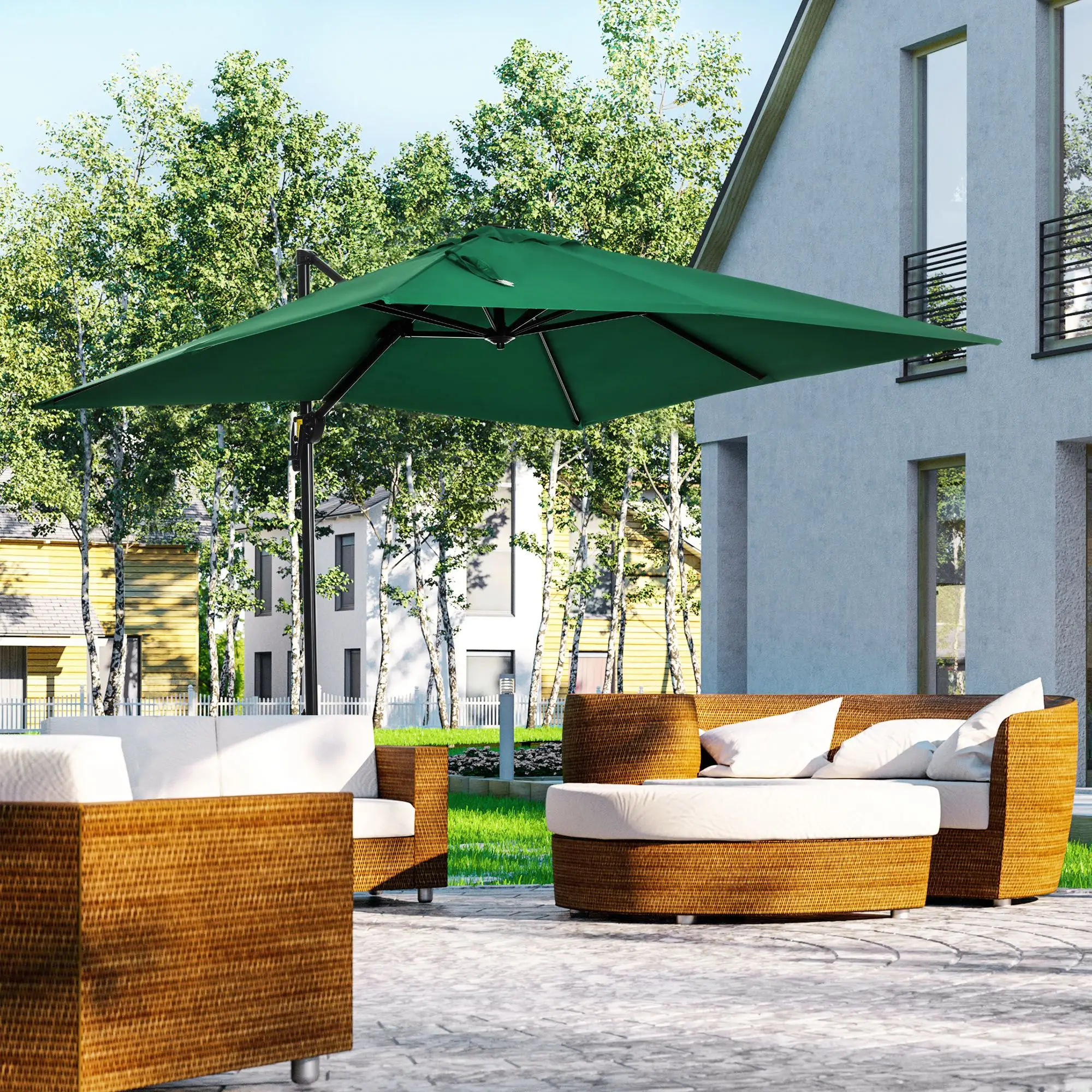 8' x 8' Square Cantilever Umbrella, 360° Rotation, Aluminum, Green - Image 8