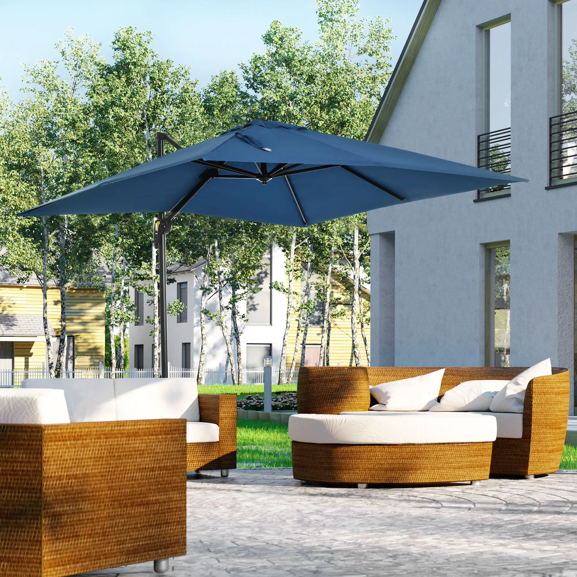 8' x 8' Square Patio Umbrella, 360° Rotation, Aluminum Cantilever, Dark Blue - Image 8