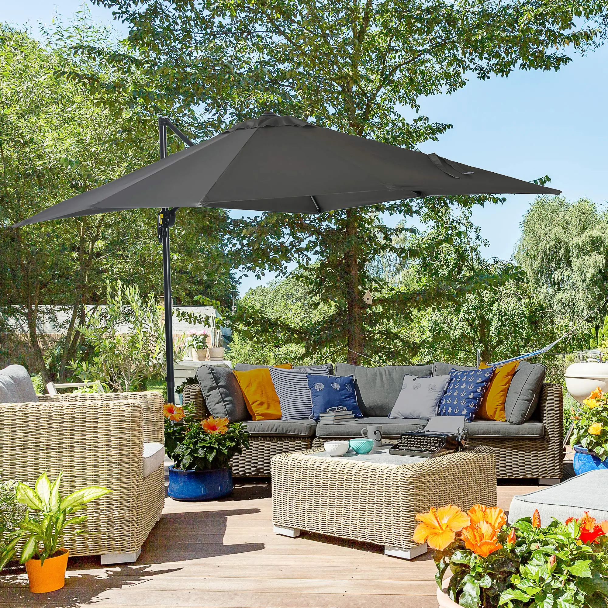 8' x 8' Square Patio Umbrella, 360° Rotation, Aluminum Cantilever, Grey - Image 2