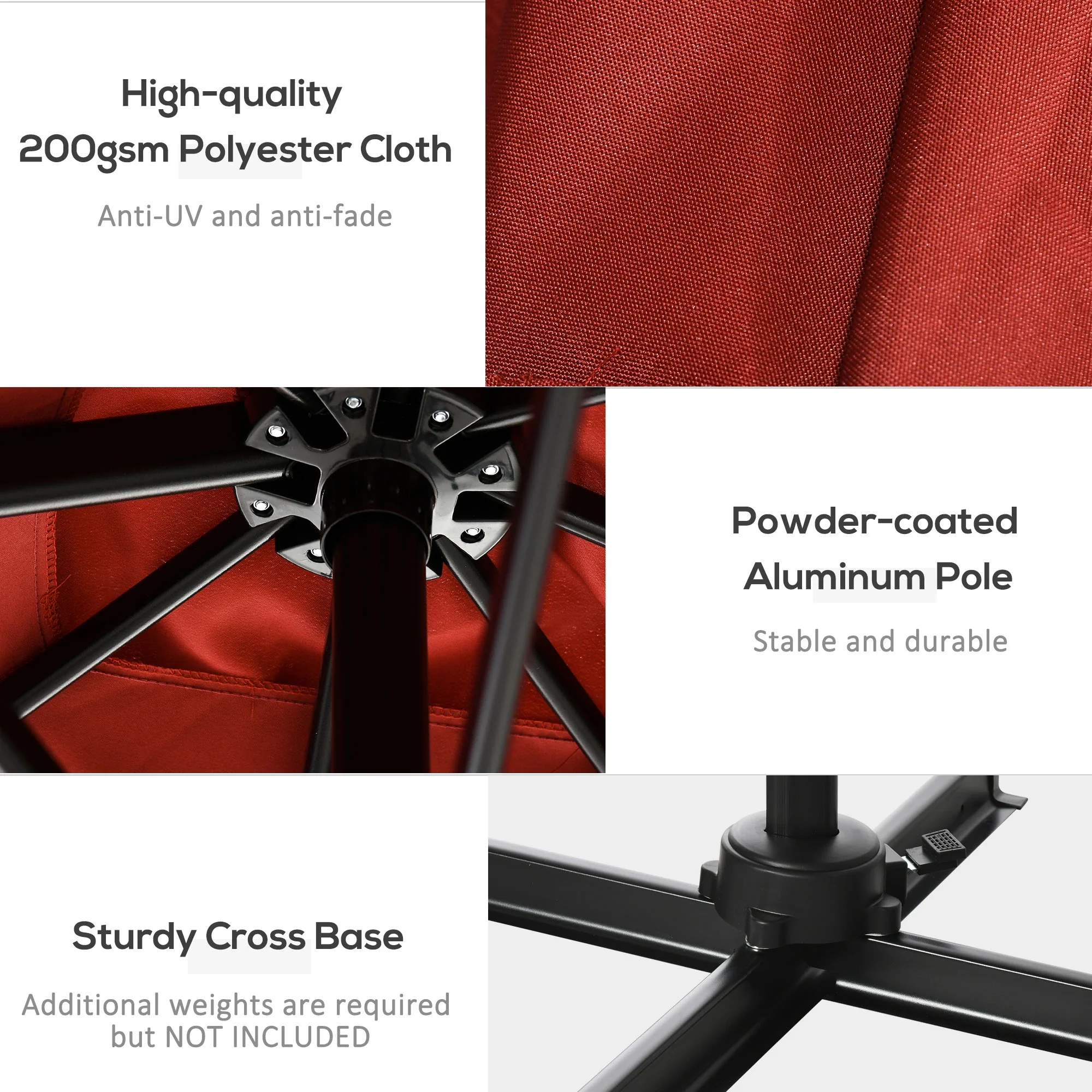 8' x 8' Square Patio Umbrella, 360° Rotation, Aluminum Cantilever, Wine Red - Image 7