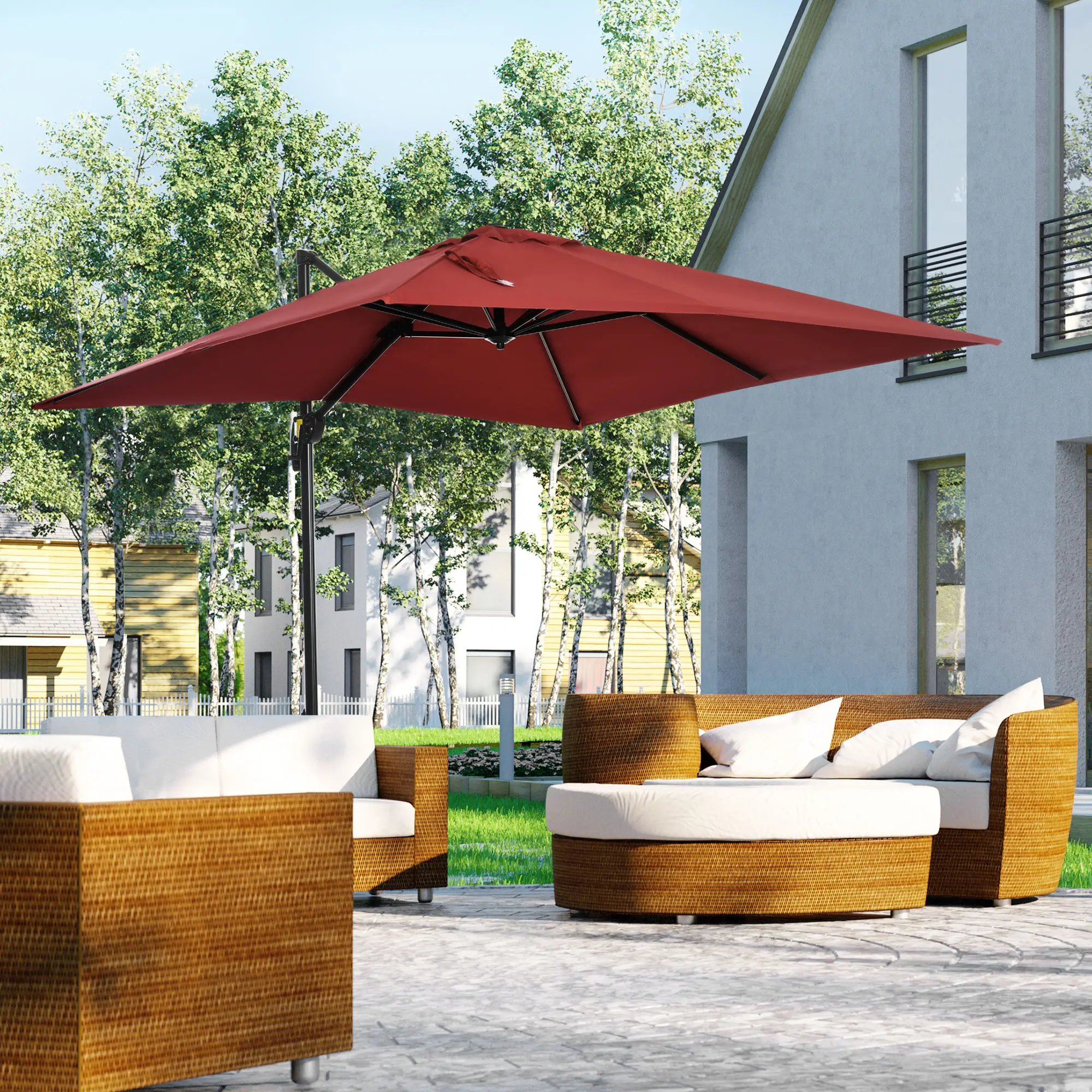 8' x 8' Square Patio Umbrella, 360° Rotation, Aluminum Cantilever, Wine Red - Image 8