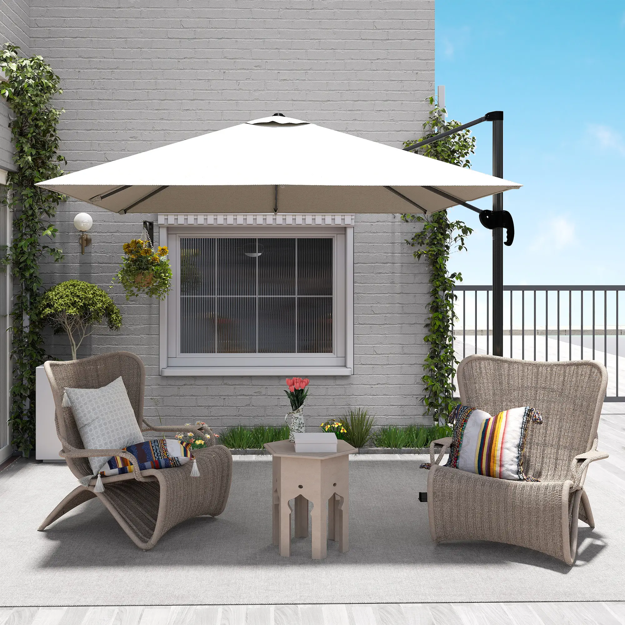 8' x 8' Square Patio Umbrella, 360° Rotation, Aluminum, White - Image 10