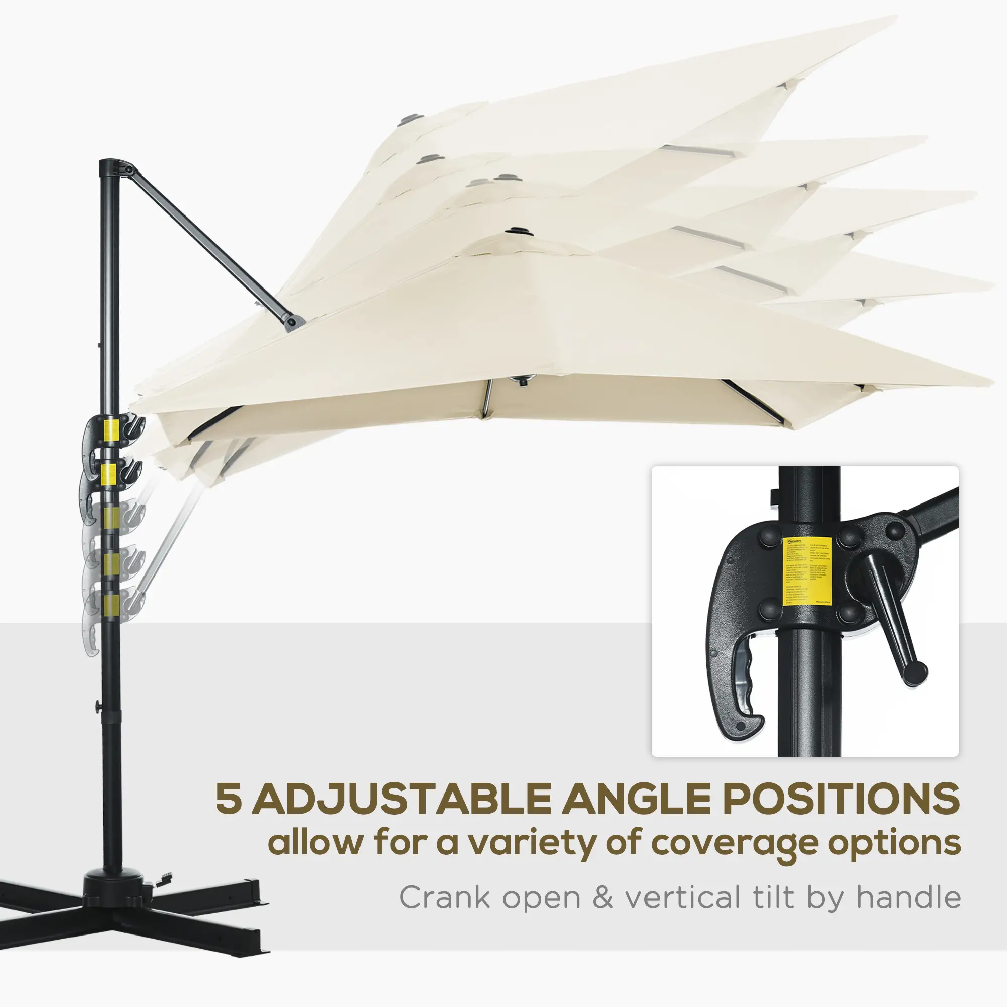 8' x 8' Square Patio Umbrella, 360° Rotation, Aluminum, White - Image 5