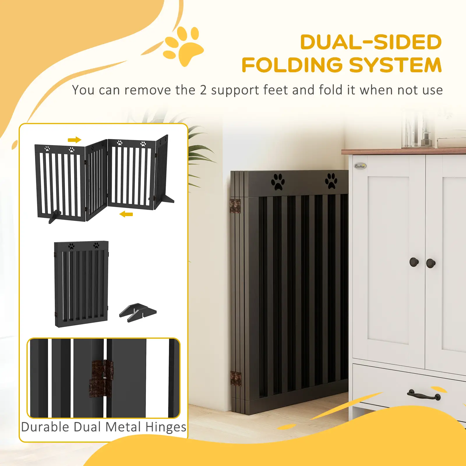 80 Extra Wide Pet Gate With Support Feet, Black - Image 4