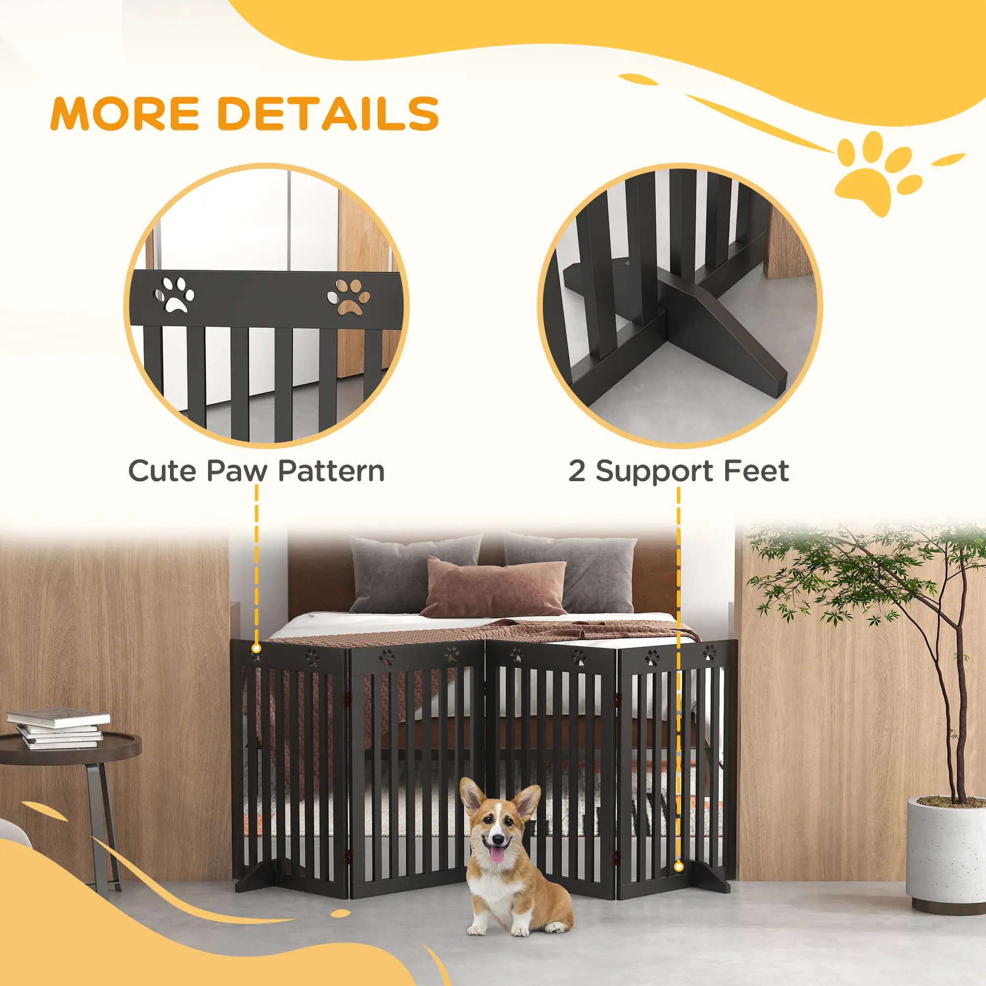 80 Extra Wide Pet Gate With Support Feet, Black - Image 5