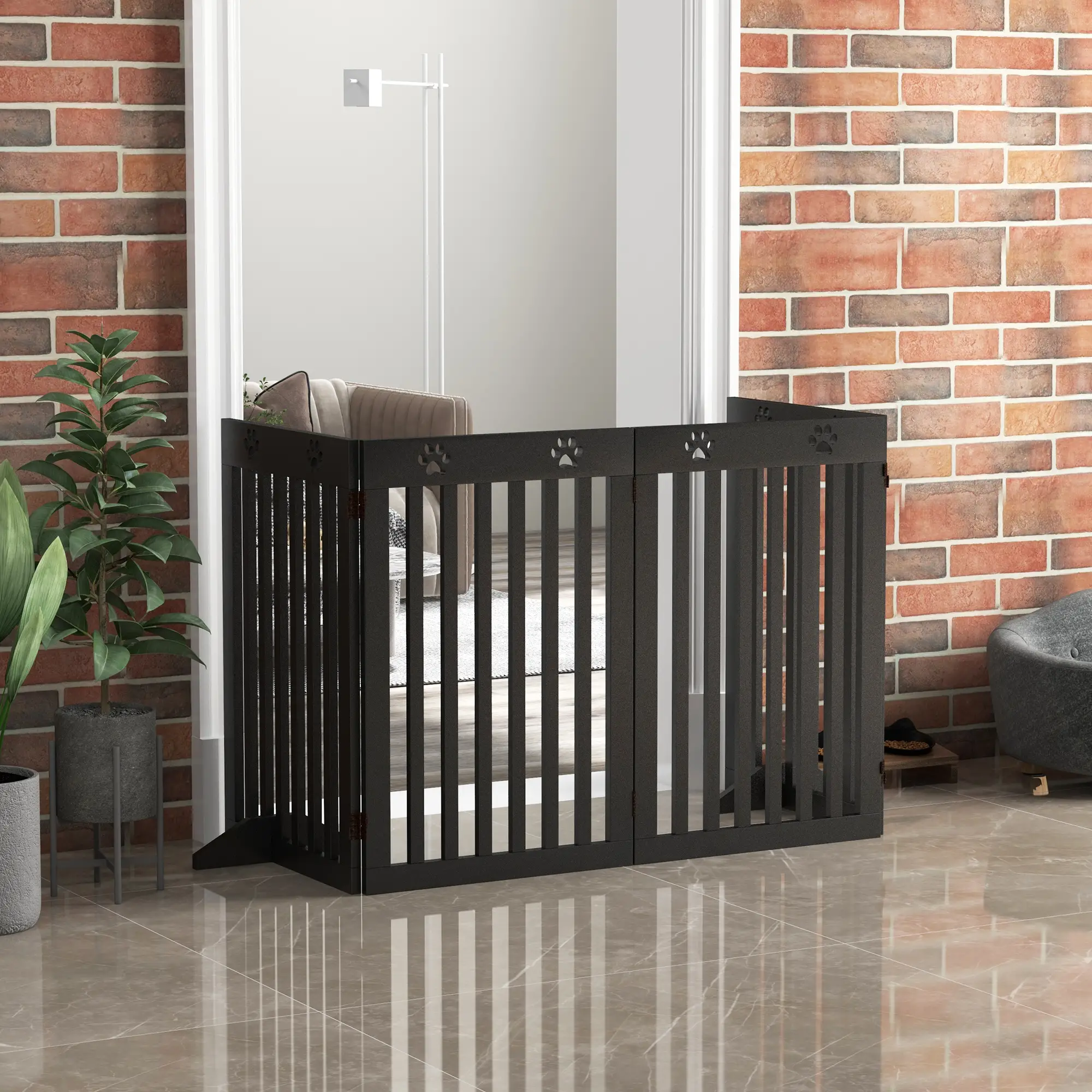 80 Extra Wide Pet Gate With Support Feet, Black - Image 7