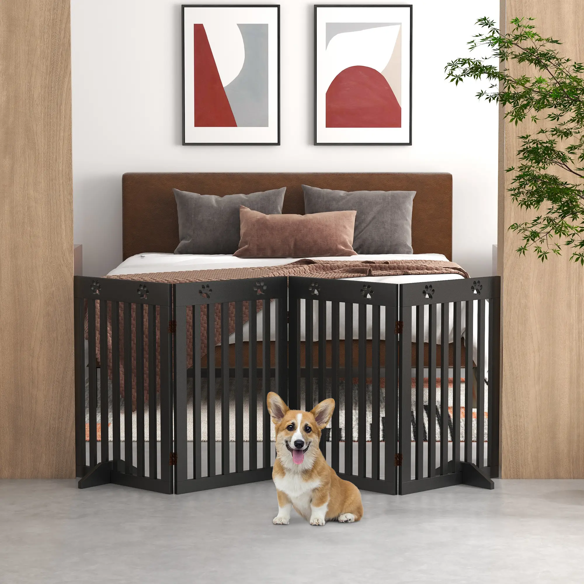 80 Extra Wide Pet Gate With Support Feet, Black - Image 8
