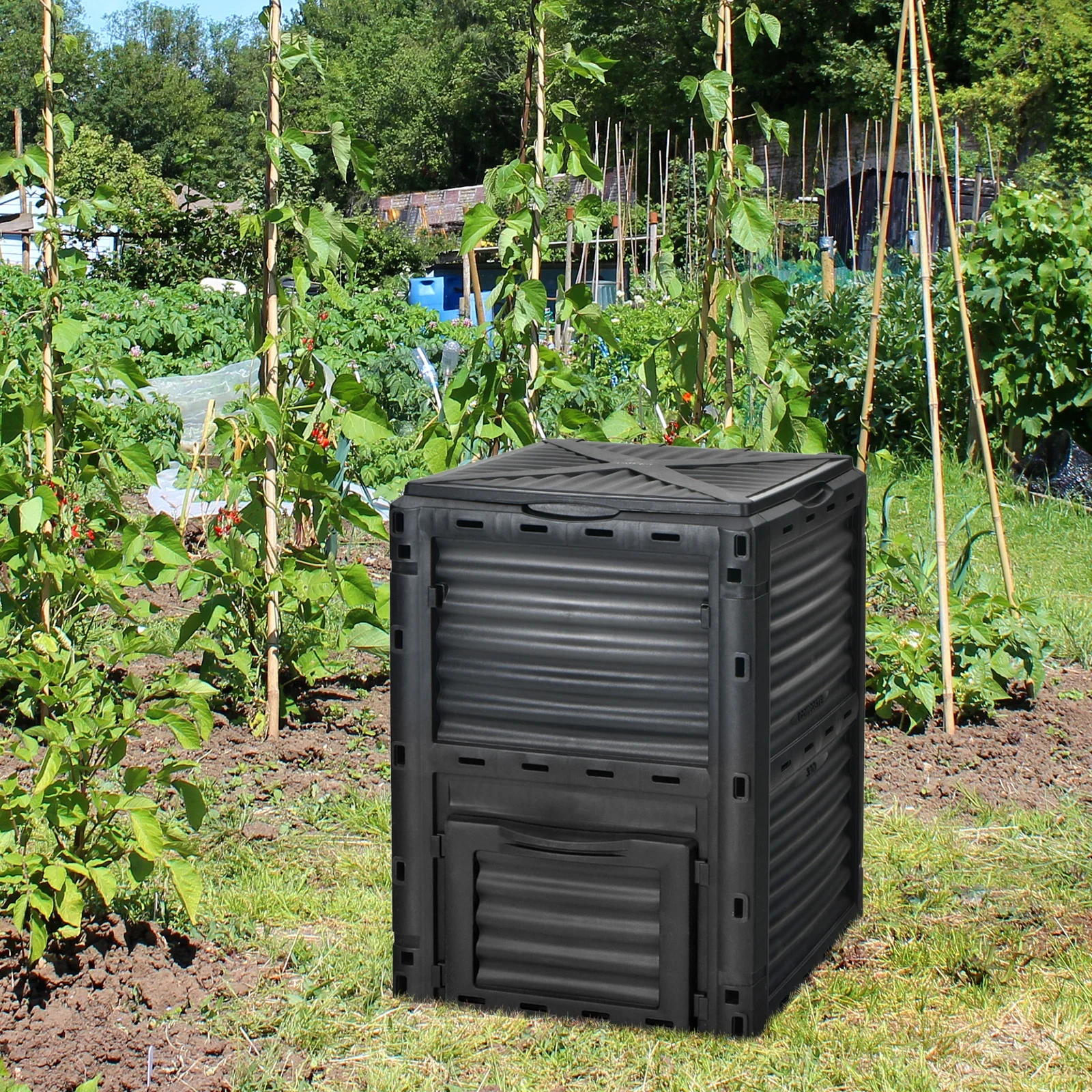 80-Gallon Outdoor Composter, Large Openable Lid, Bottom Exit Door, Black - Image 3