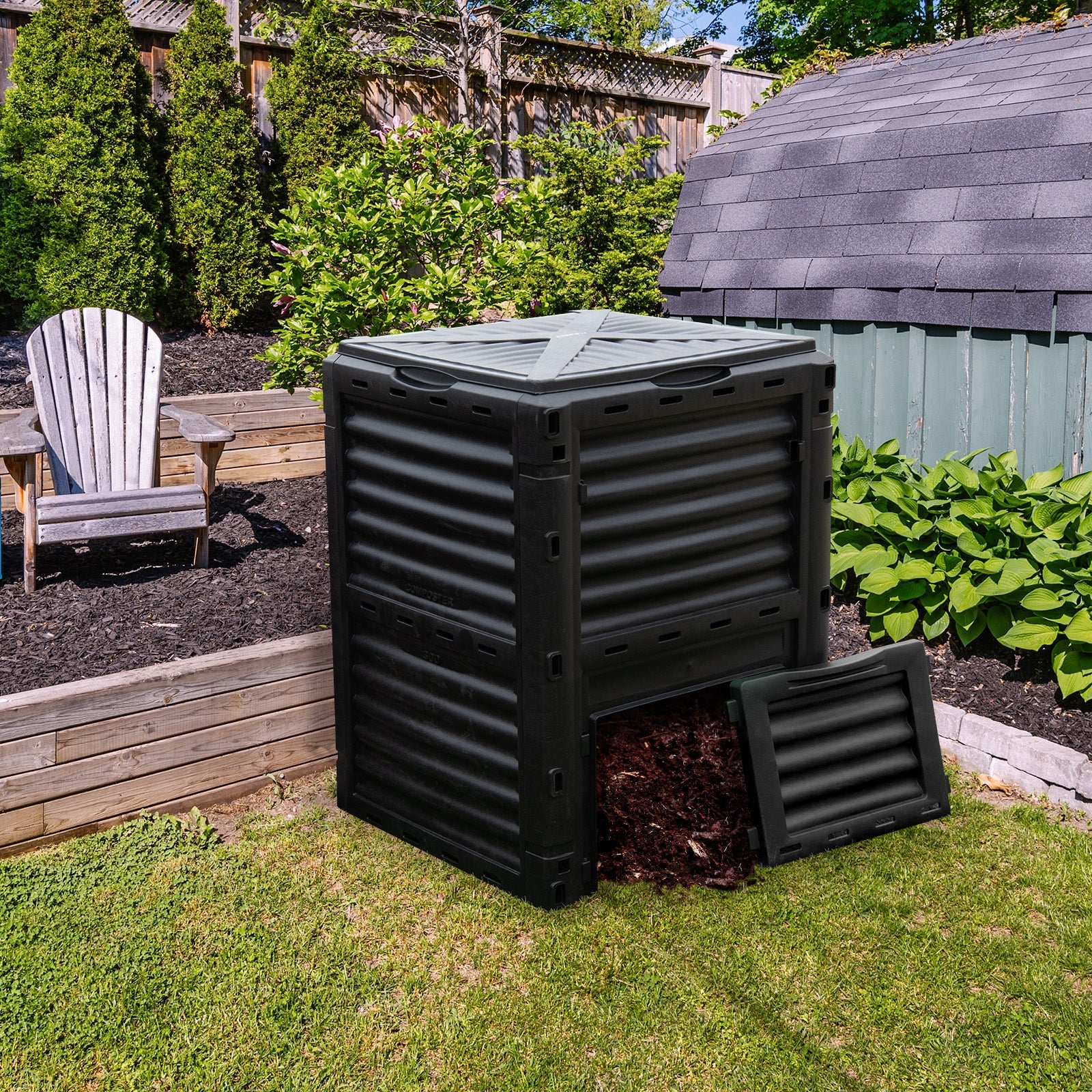 80-Gallon Outdoor Composter, Large Openable Lid, Bottom Exit Door, Black - Image 7