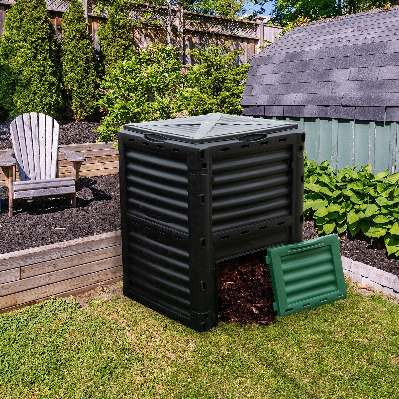 80-Gallon Outdoor Composter, Large Openable Lid, Bottom Exit Door, Green - Image 7