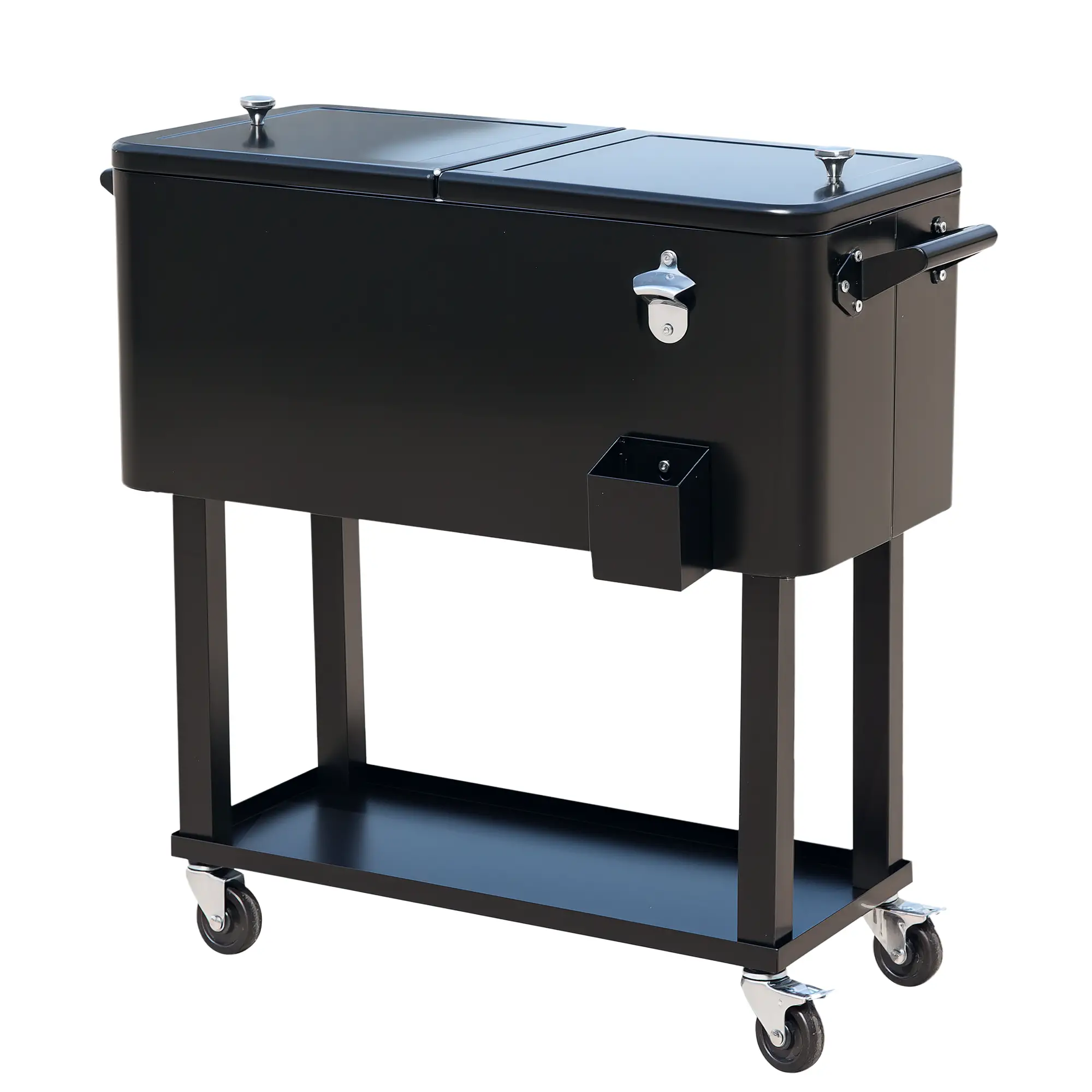 80 Quart Rolling Cooler Cart, Portable Ice Beverage Bin, Outdoor Party, Black