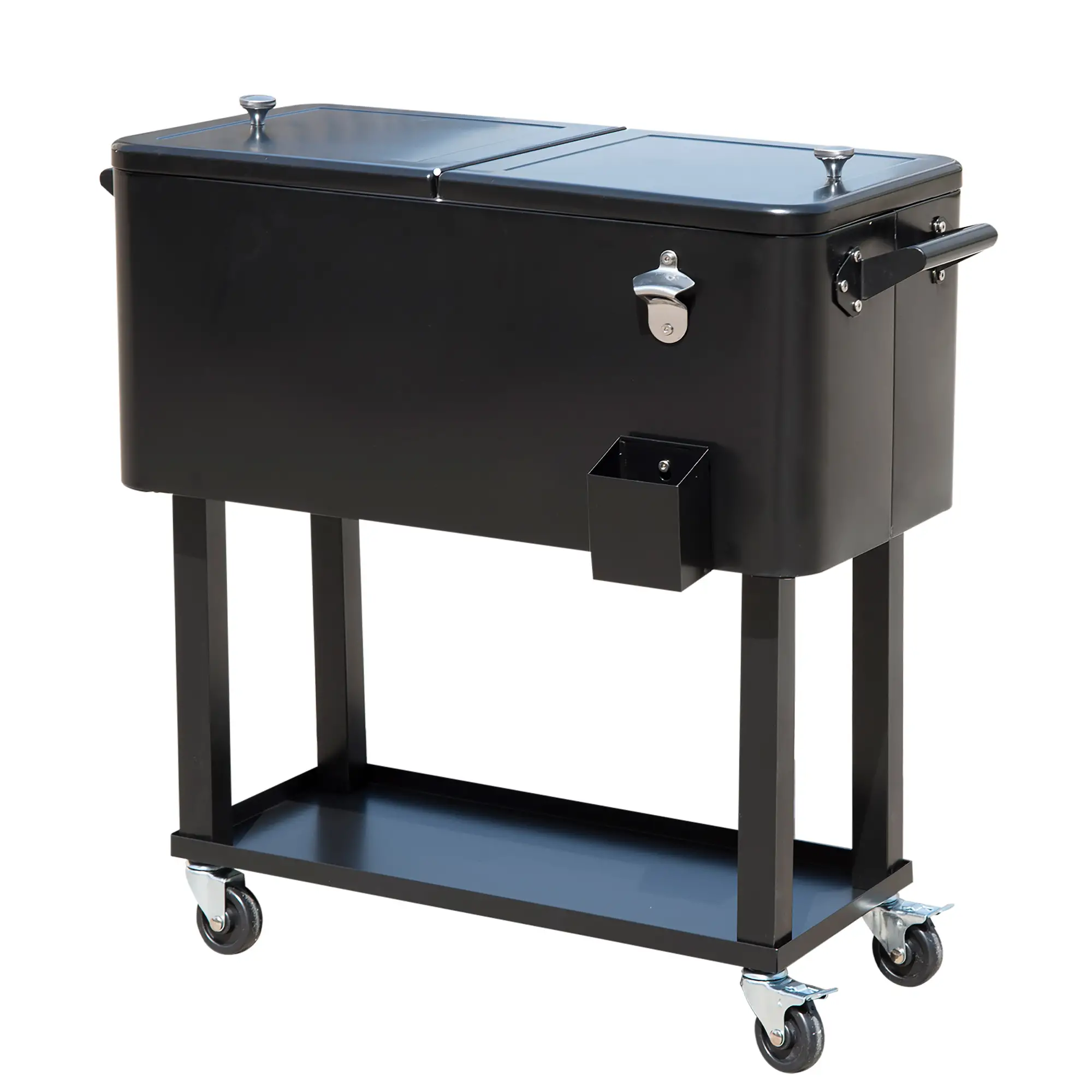 80 Quart Rolling Cooler Cart, Portable Ice Beverage Bin, Outdoor Party, Black - Image 11
