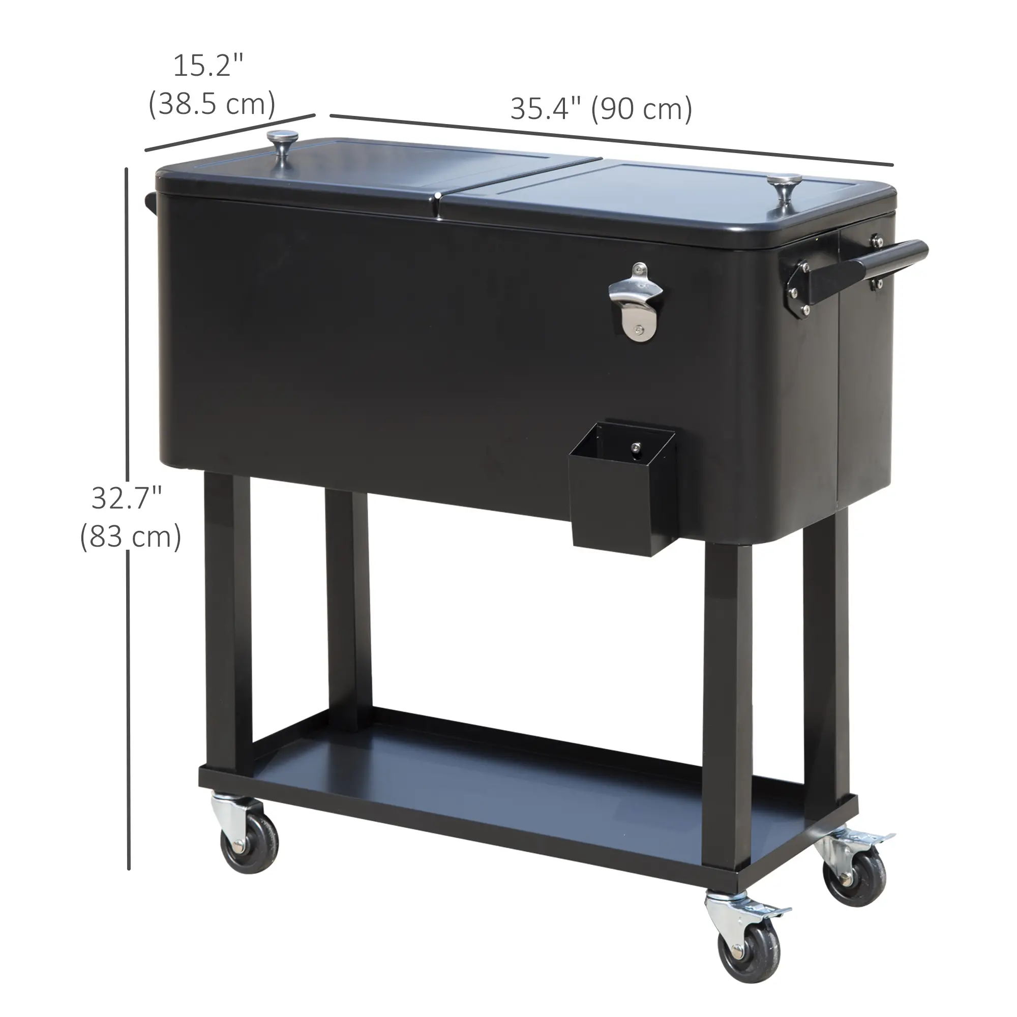 80 Quart Rolling Cooler Cart, Portable Ice Beverage Bin, Outdoor Party, Black - Image 3