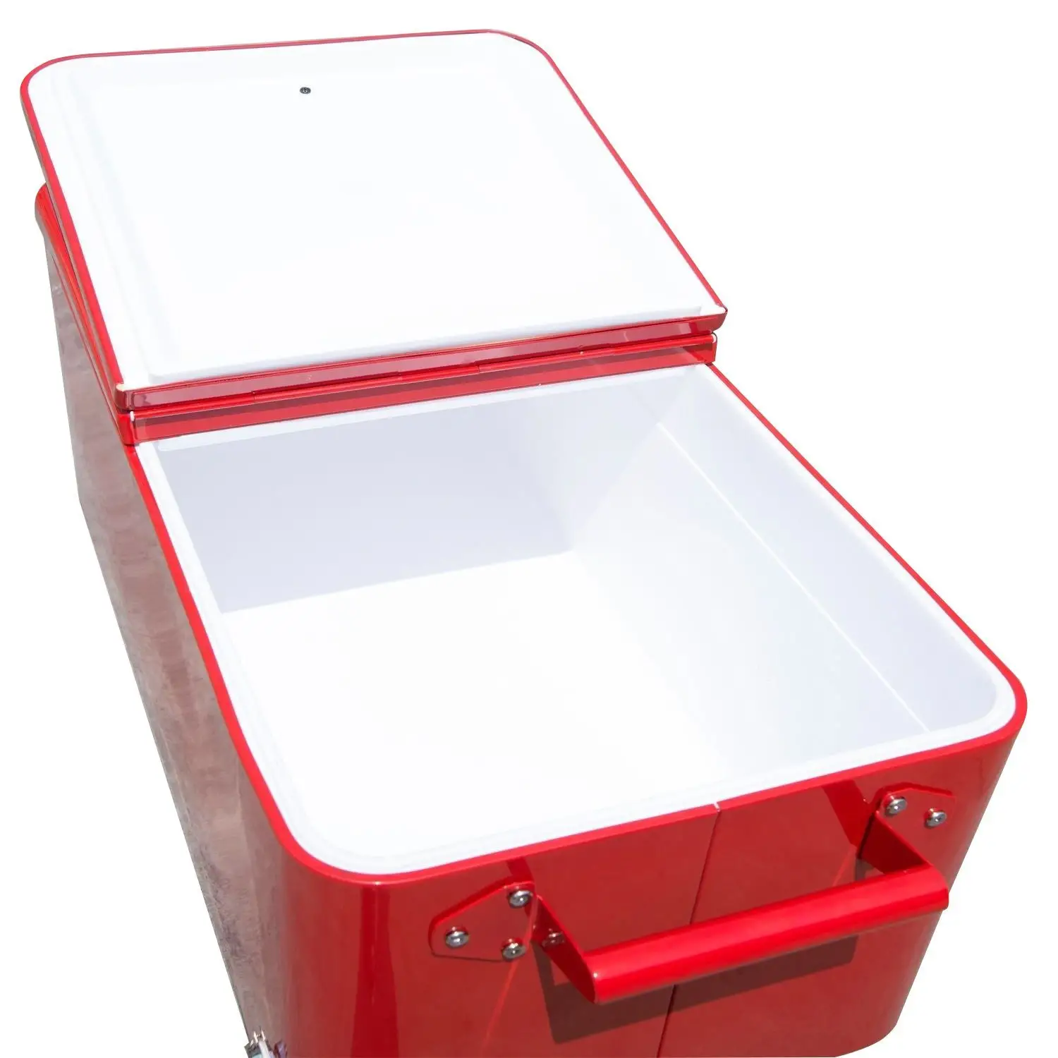 80 Quart Rolling Cooler Cart, Portable Ice Bin, Outdoor Party, Red - Image 10