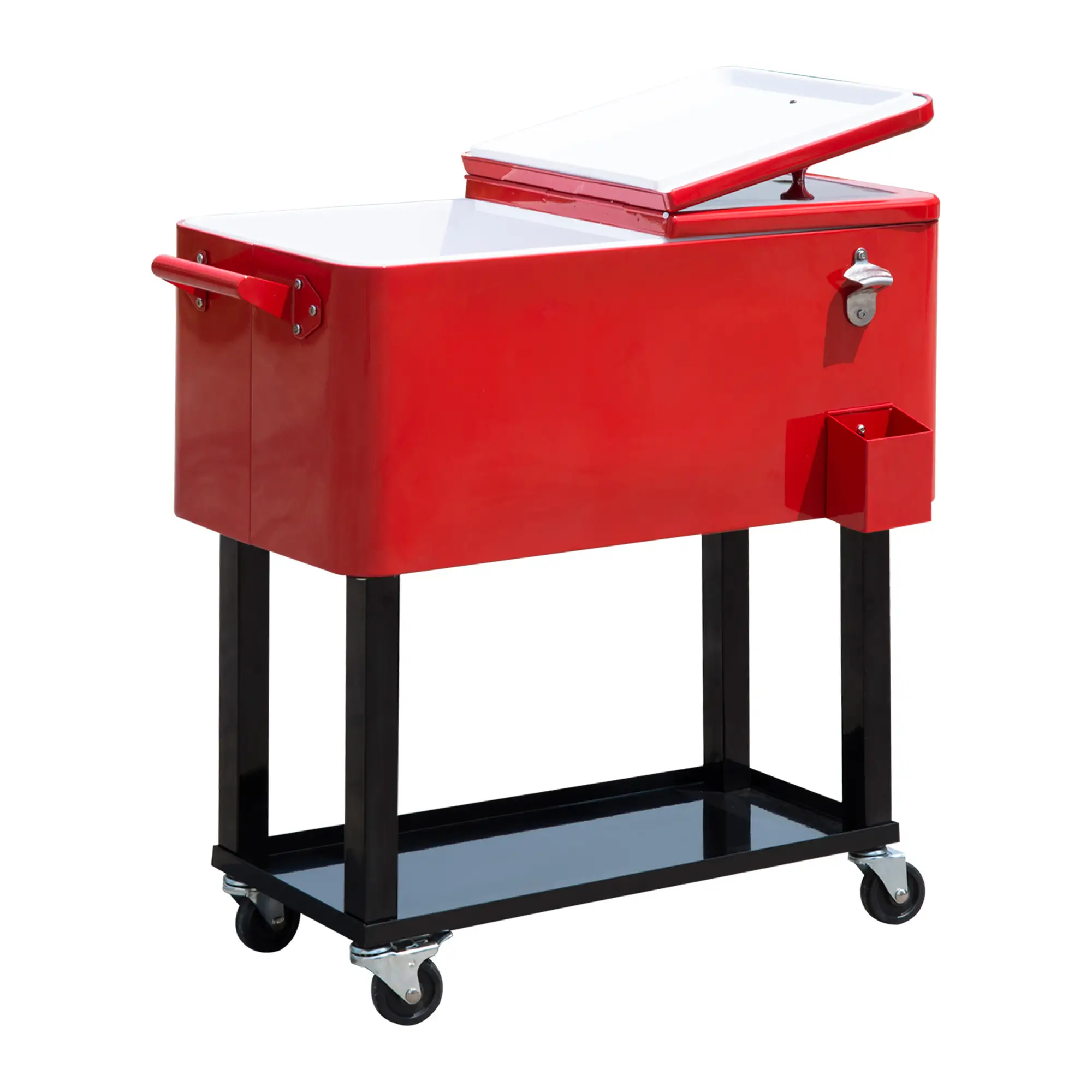 80 Quart Rolling Cooler Cart, Portable Ice Bin, Outdoor Party, Red - Image 11
