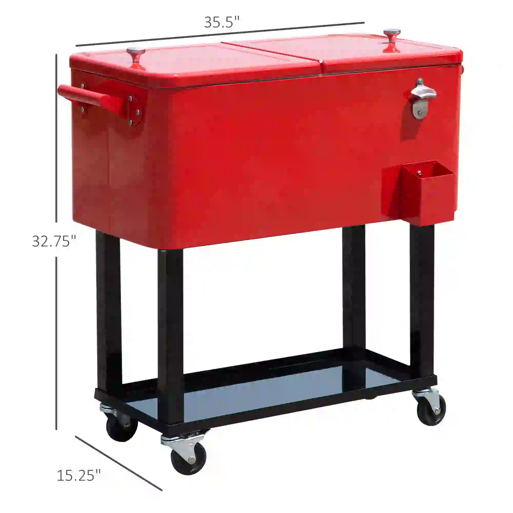 80 Quart Rolling Cooler Cart, Portable Ice Bin, Outdoor Party, Red - Image 3