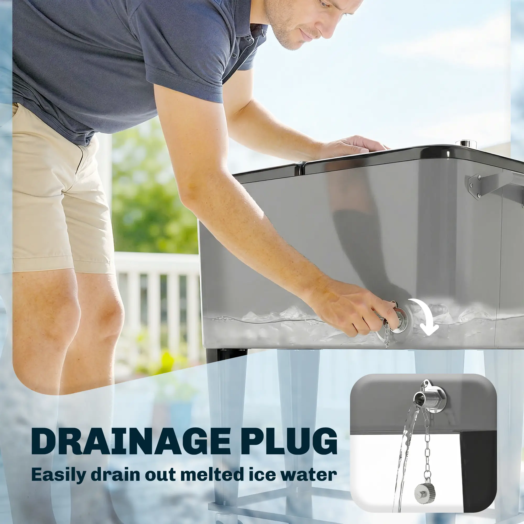 80 Quart Rolling Patio Cooler Cart With Storage Shelf, Locking Wheels, Bottle Opener - Image 10