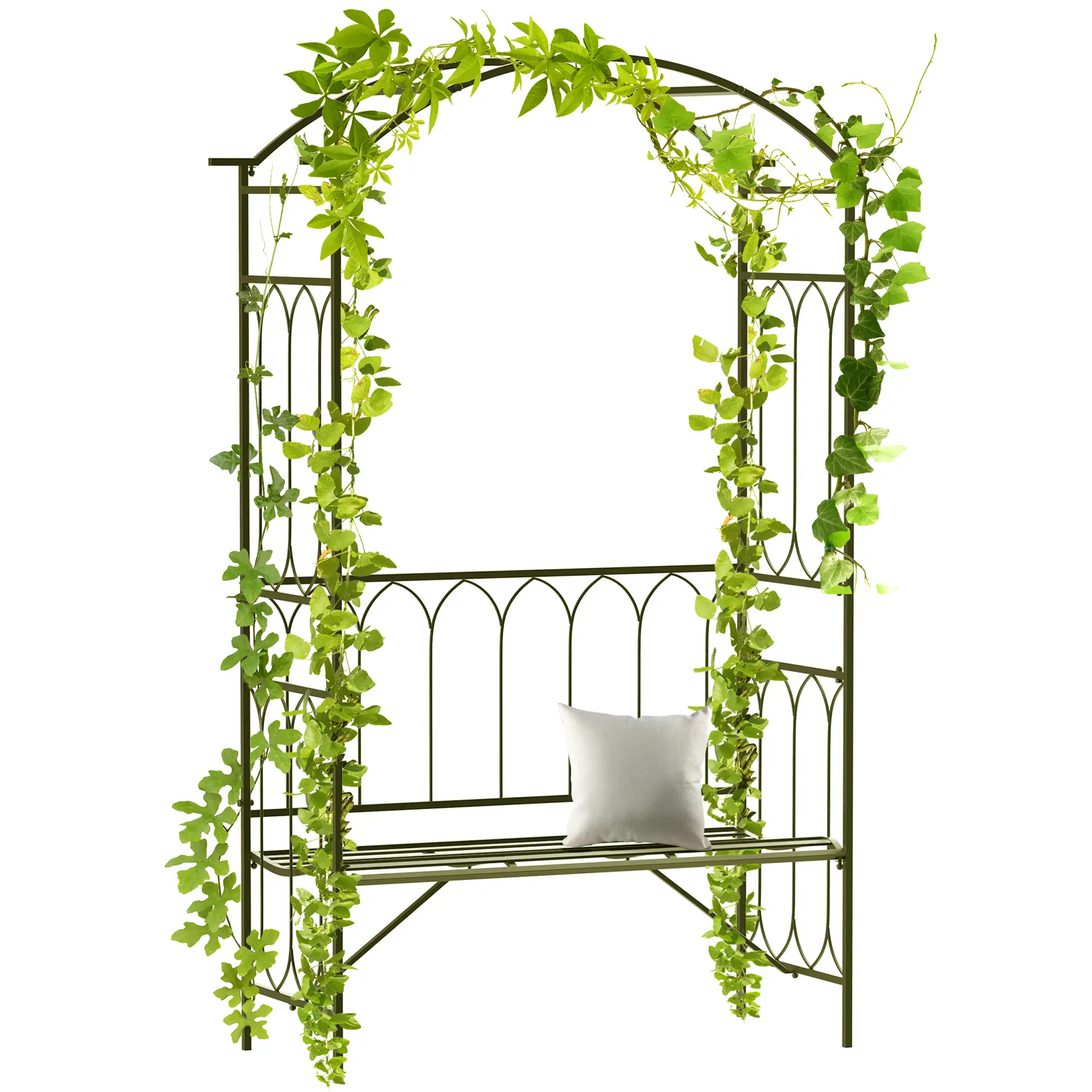80" Tall Fairy Garden Arbor Arch, Metal Outdoor Bench Trellis, Black