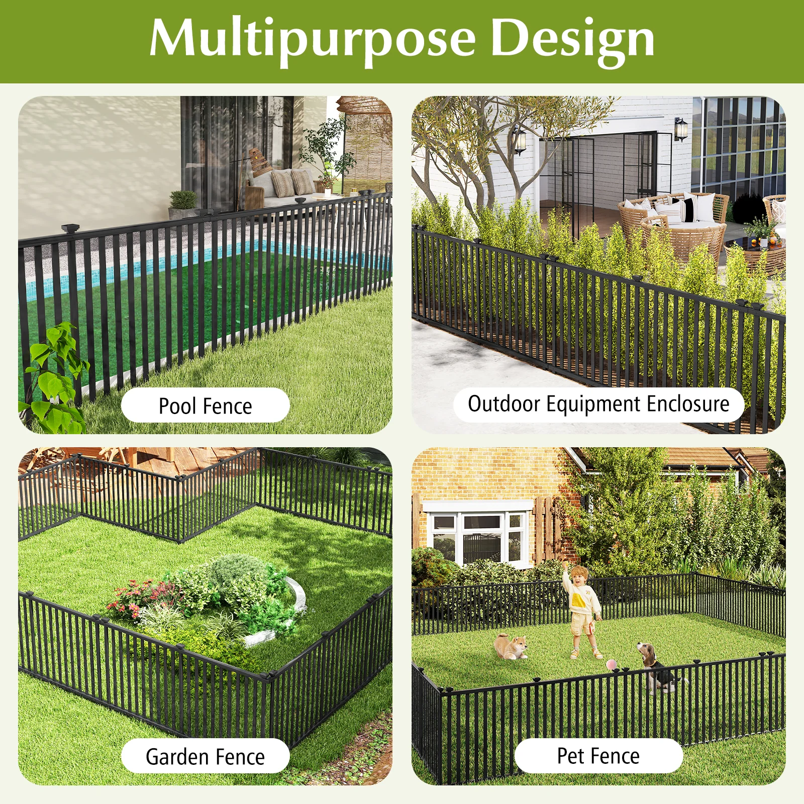 80 x 51 Inch Vinyl Picket Fence, 2 Piece Garden, Black - Image 10