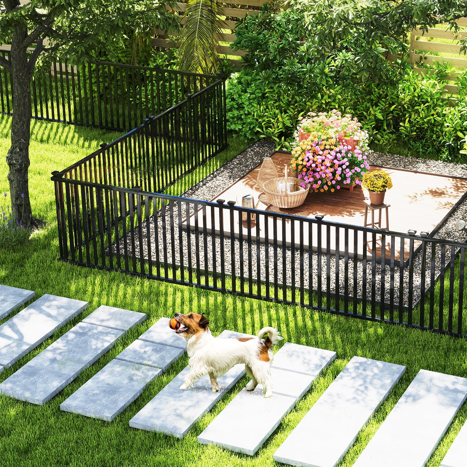 80 x 51 Inch Vinyl Picket Fence, 2 Piece Garden, Black - Image 2