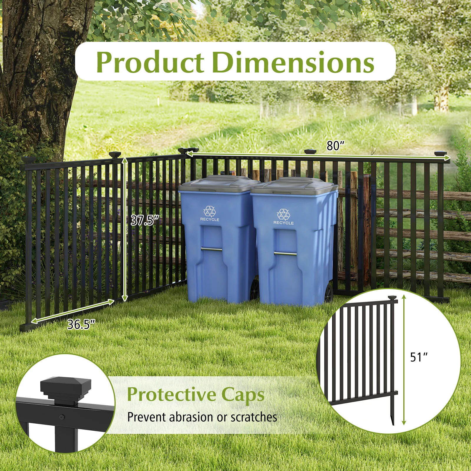 80 x 51 Inch Vinyl Picket Fence, 2 Piece Garden, Black - Image 5