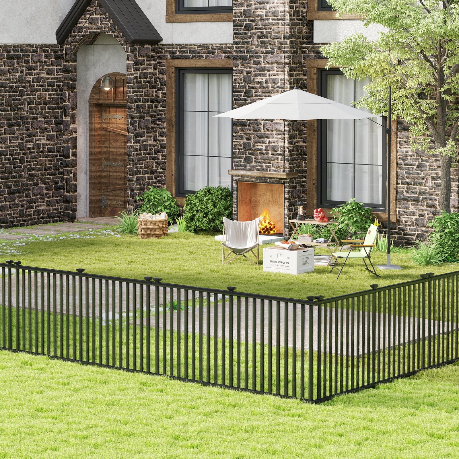 80 x 51 Inch Vinyl Picket Fence, 2 Piece Garden, Black - Image 6