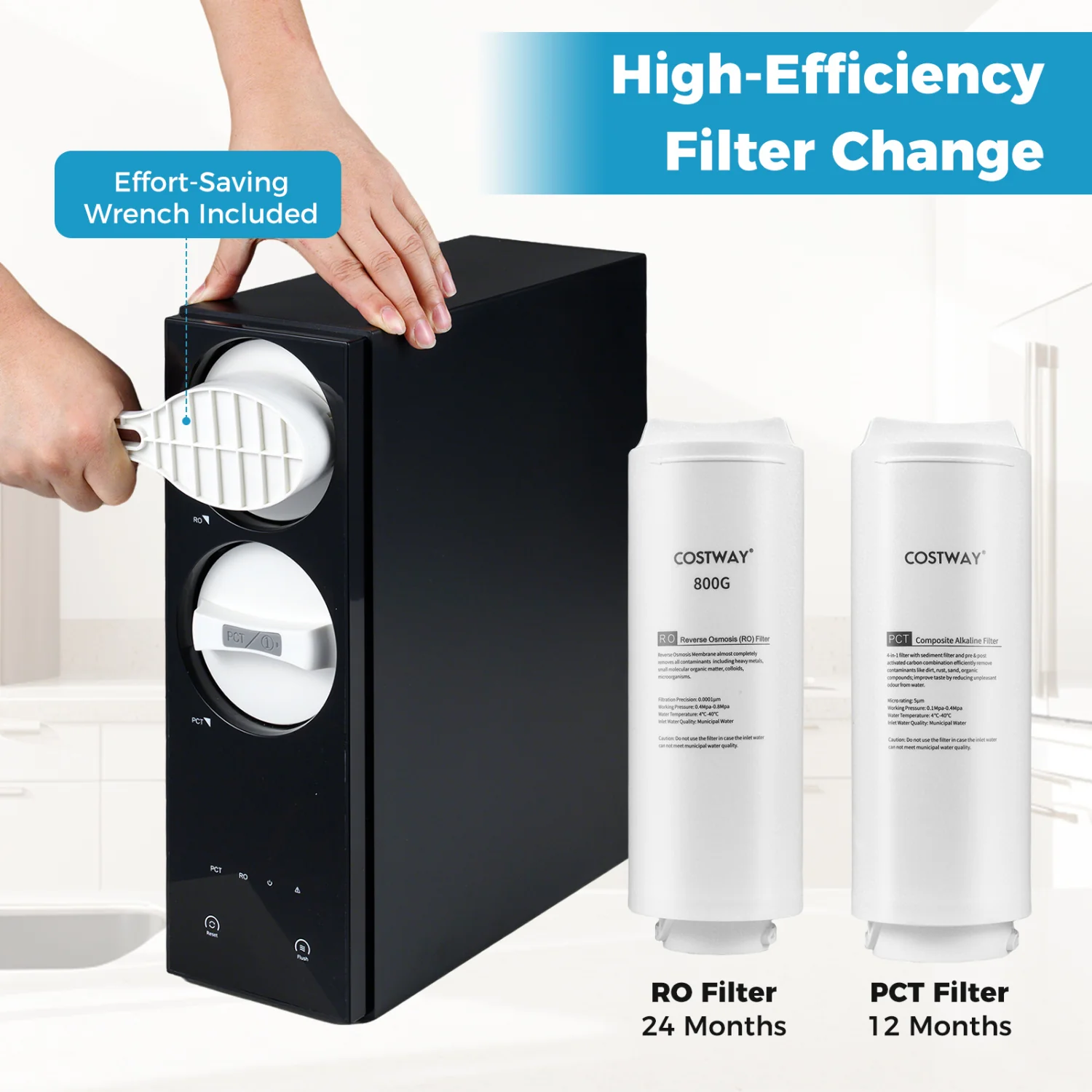 800 GPD Alkaline PH+ Reverse Osmosis Water Filter, Black - Image 10