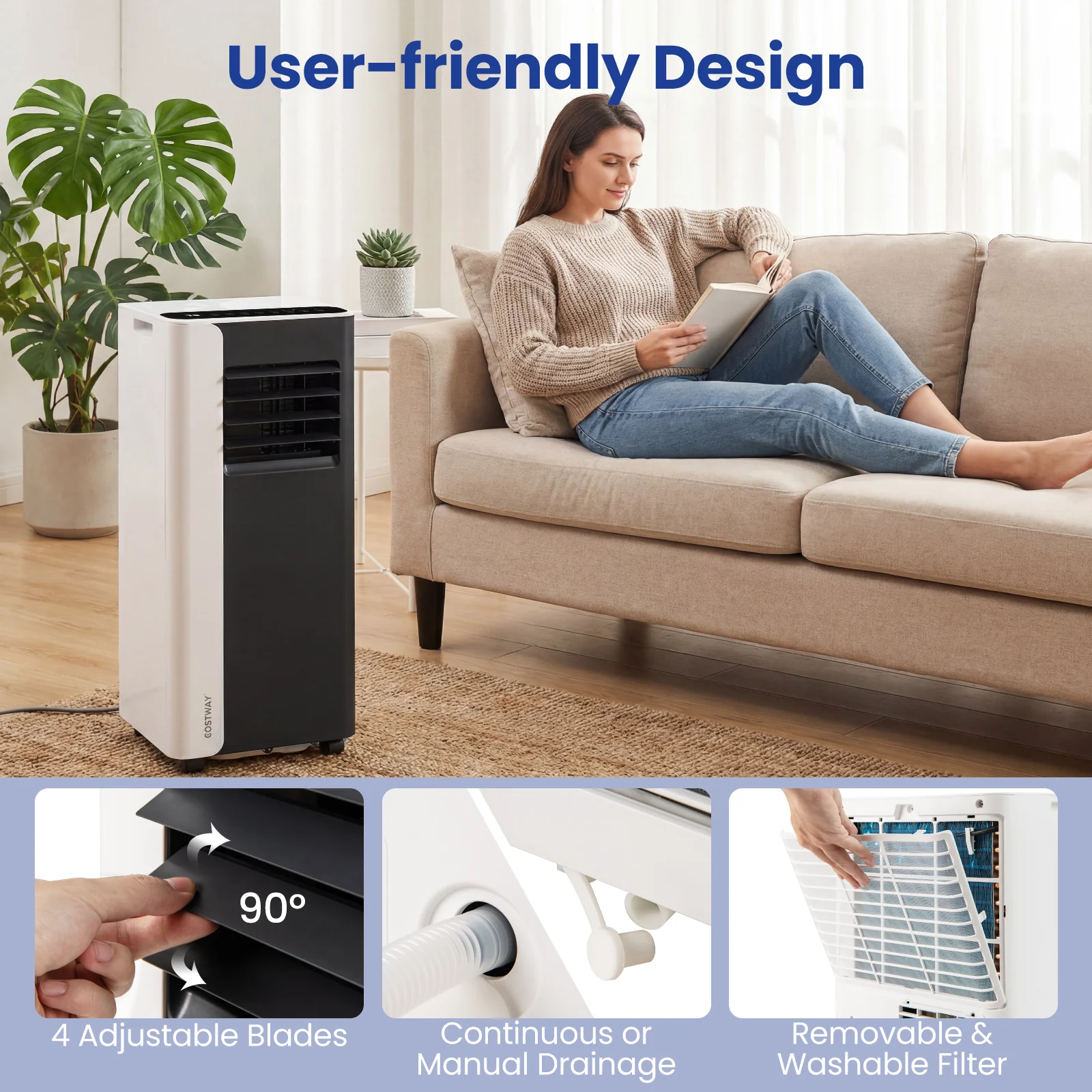 8000 BTU 3 In 1 Portable Air Conditioner, White, Black - Image 5