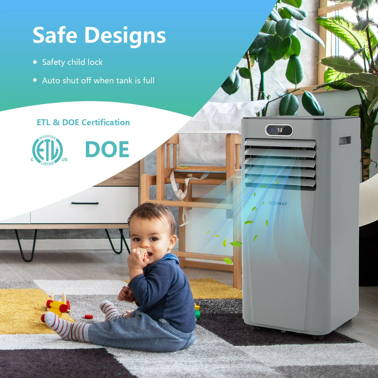 8000 BTU 3-In-1 Portable Air Conditioner, Gray - Image 3