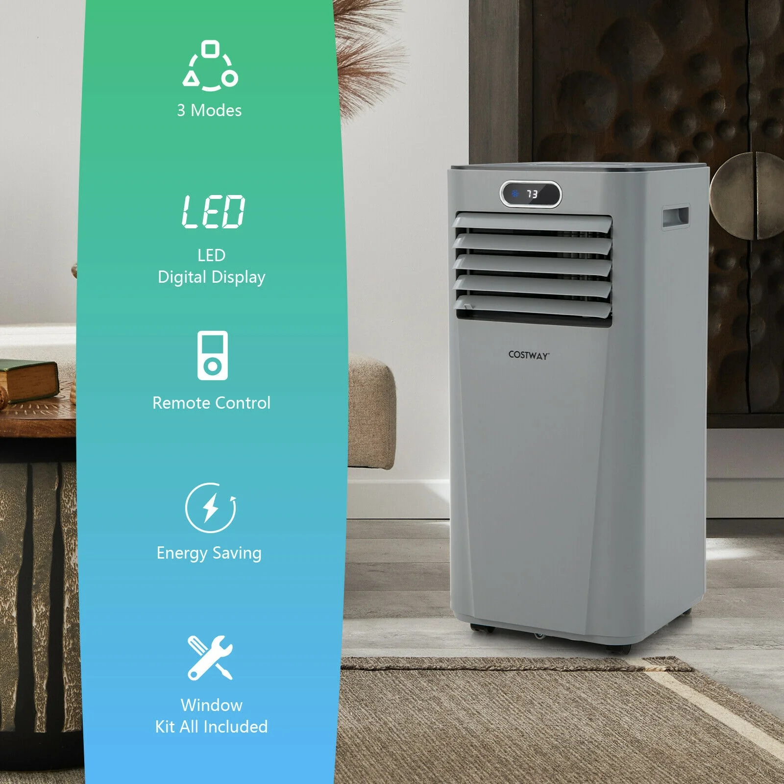 8000 BTU 3-In-1 Portable Air Conditioner, Gray - Image 4