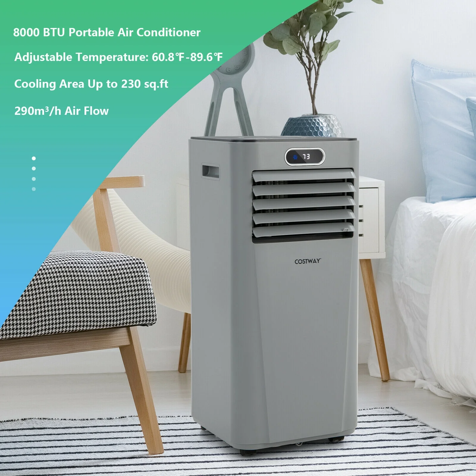 8000 BTU 3-In-1 Portable Air Conditioner, Gray - Image 7