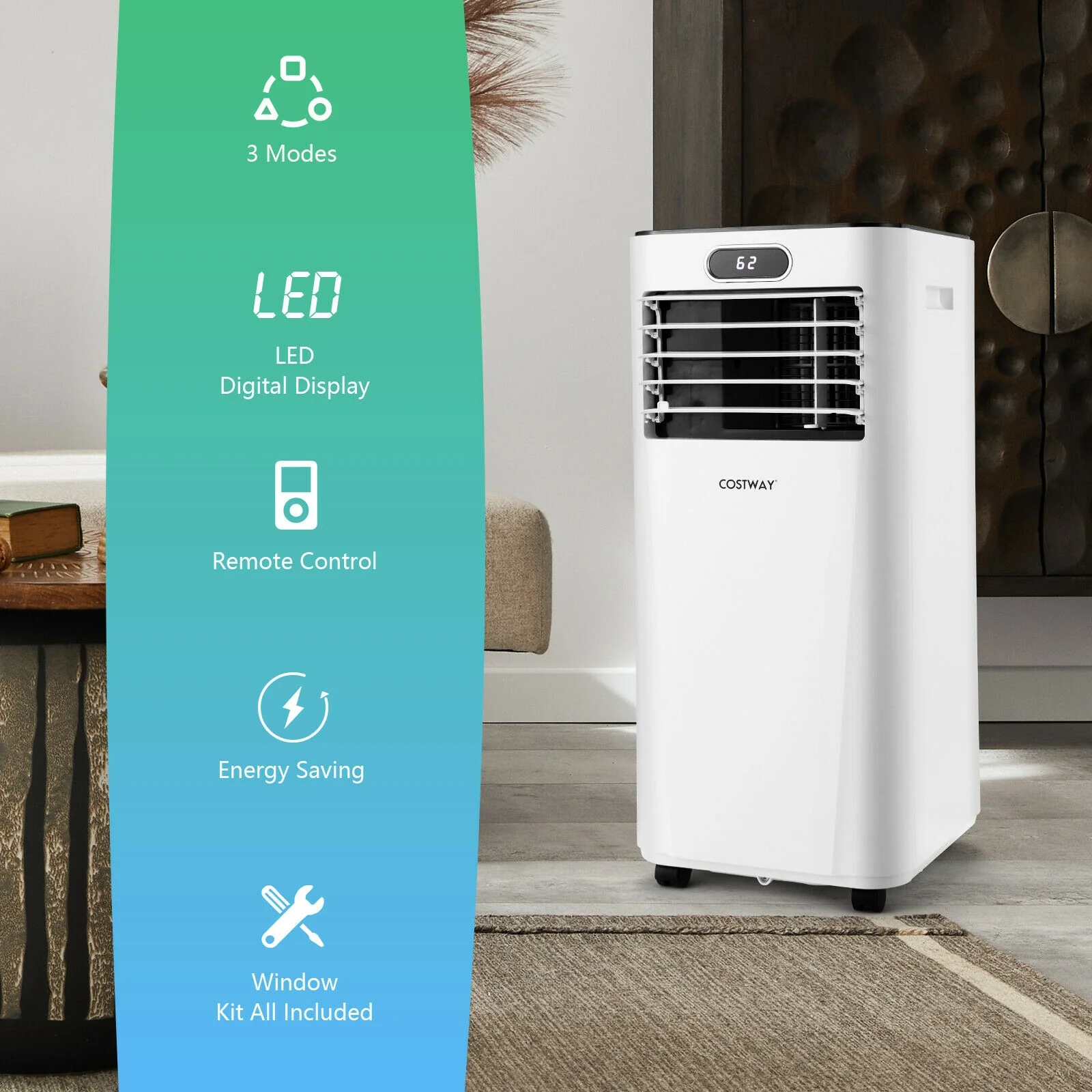 8000 BTU 3-In-1 Portable Air Conditioner, White - Image 6