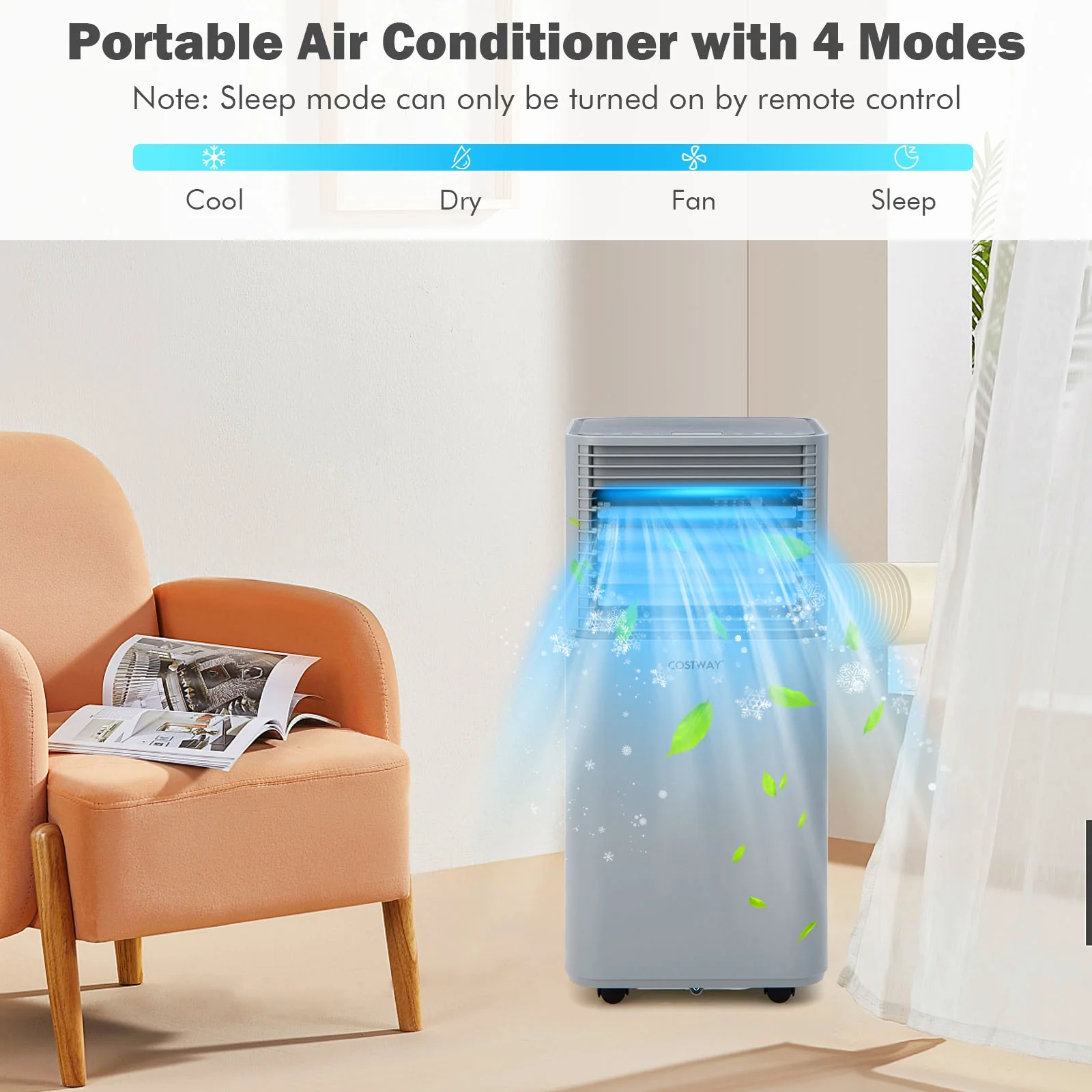 8000 BTU Air Cooler, Dehumidifier, Fan Mode, Gray - Image 10