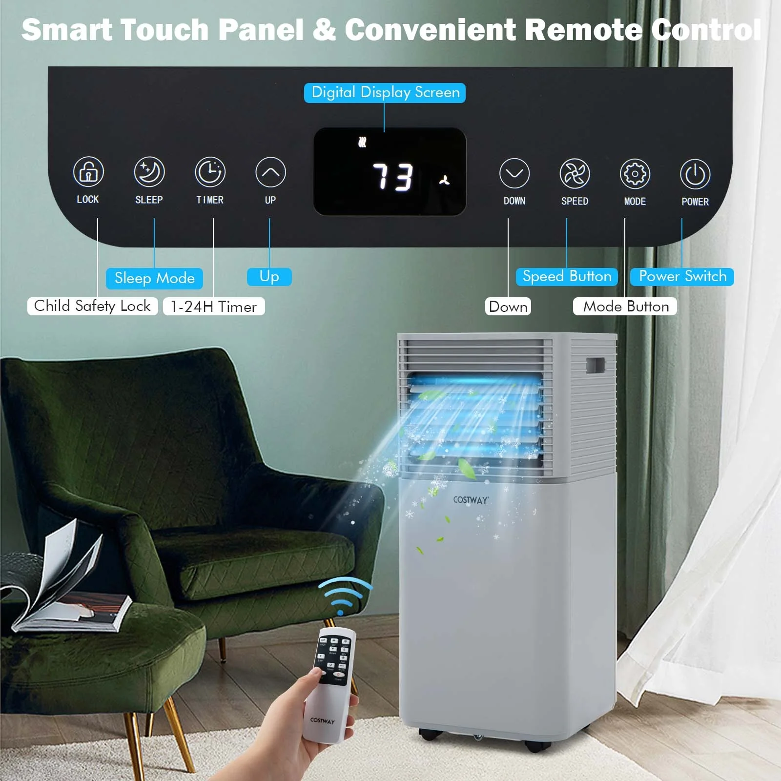 8000 BTU Air Cooler, Dehumidifier, Fan Mode, Gray - Image 9