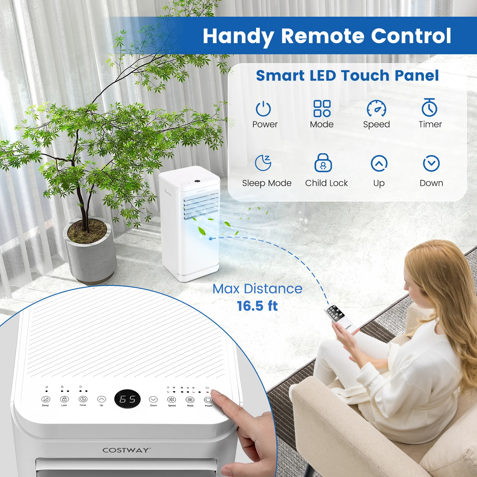 8000 BTU Portable Air Conditioner, Dehumidifier, Fan, White - Image 3