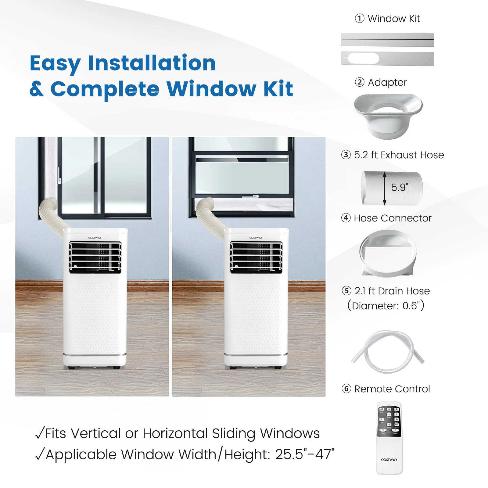 8000 BTU Portable Air Conditioner, Dehumidifier, Fan, White - Image 8