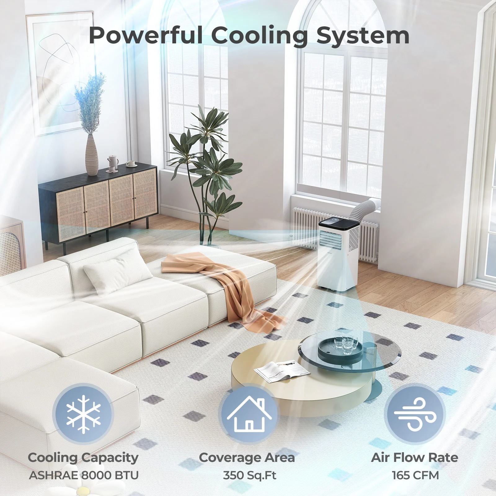 8000 BTU Portable Air Conditioner, Fan, Dehumidifier, White - Image 5