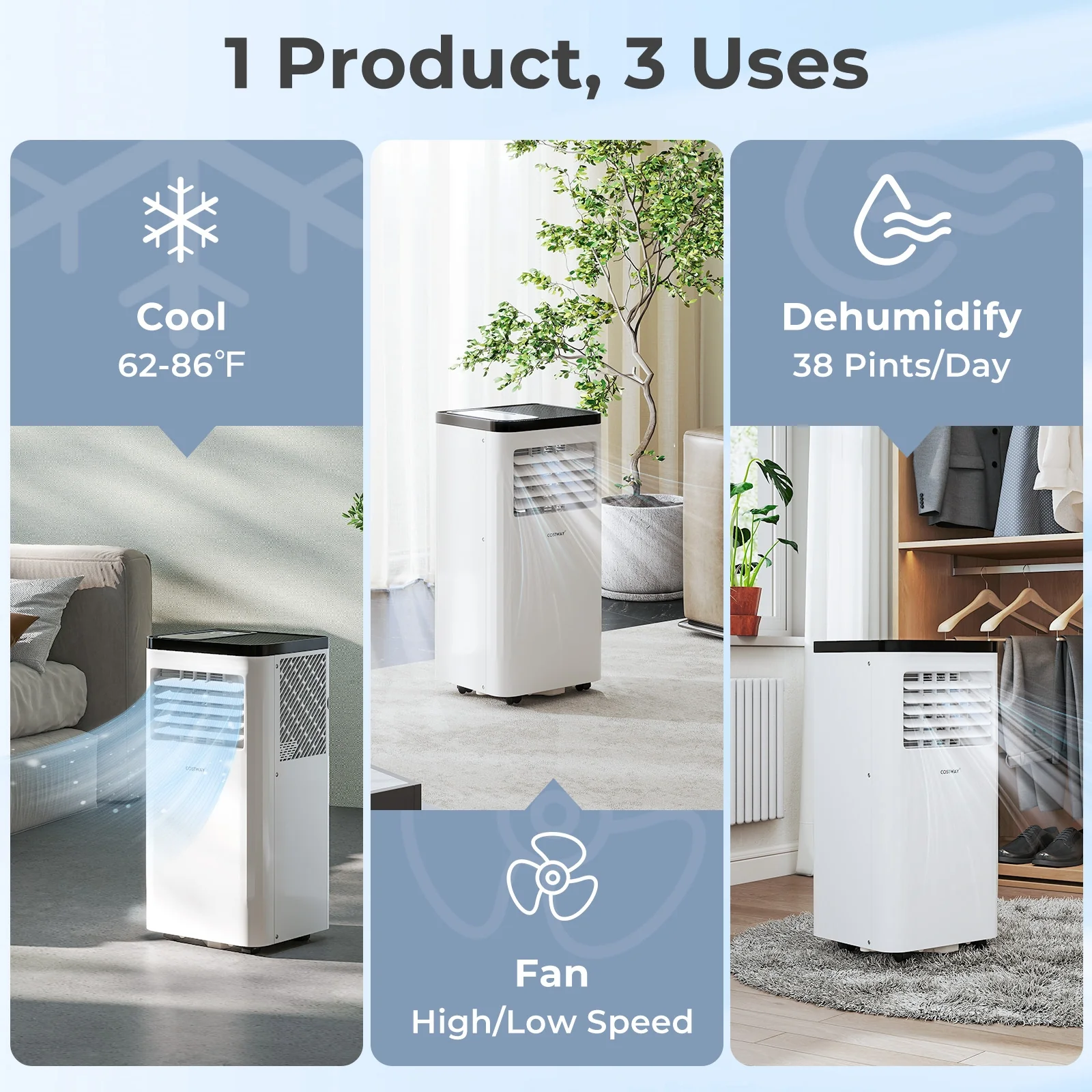 8000 BTU Portable Air Conditioner, Fan, Dehumidifier, White - Image 6