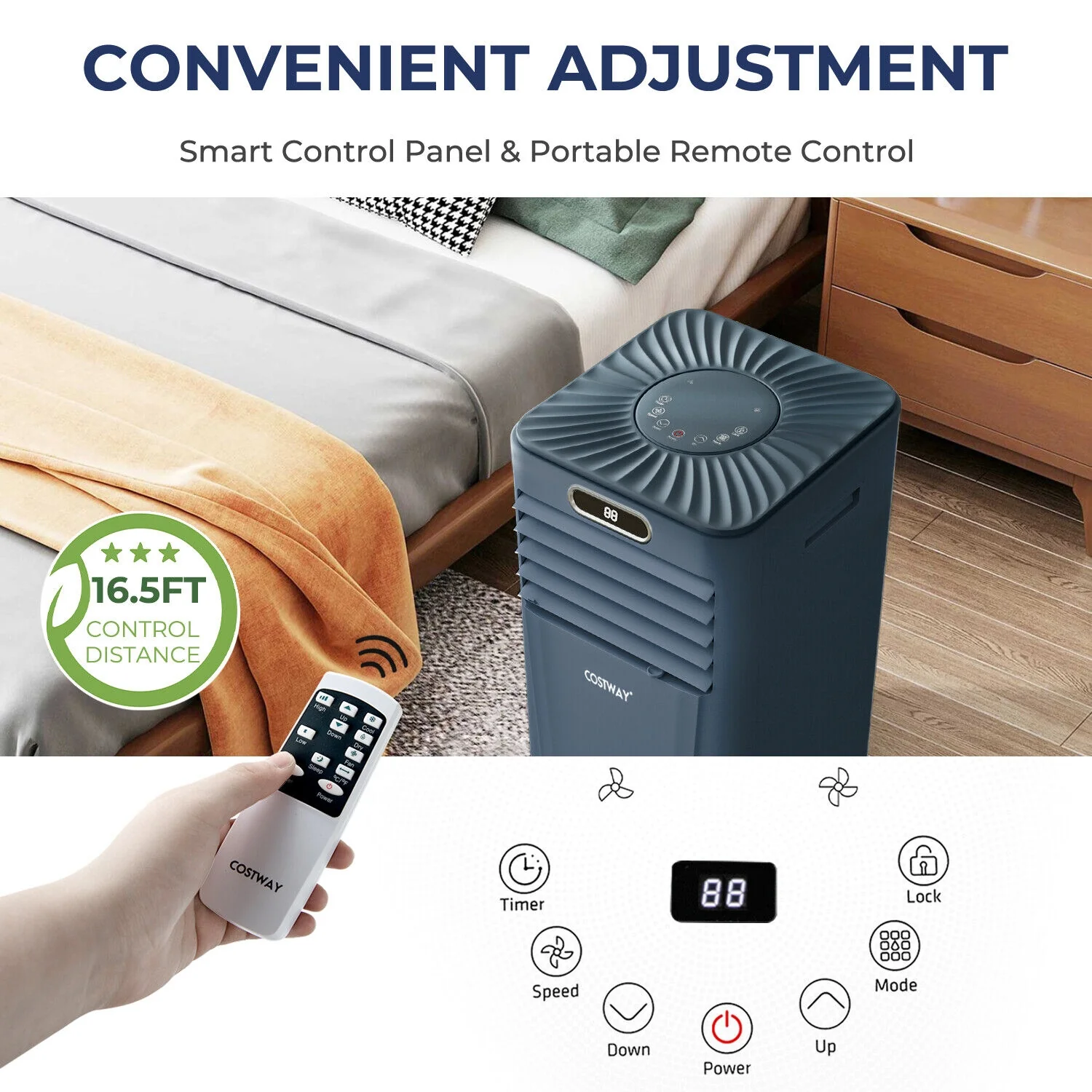 8000BTU 3-In-1 Portable Air Conditioner, Dark Blue - Image 3