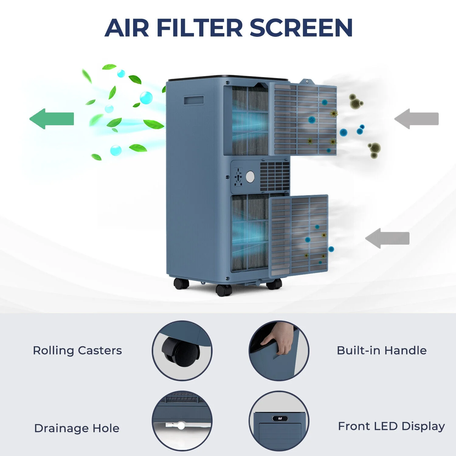 8000BTU 3-In-1 Portable Air Conditioner, Dark Blue - Image 9