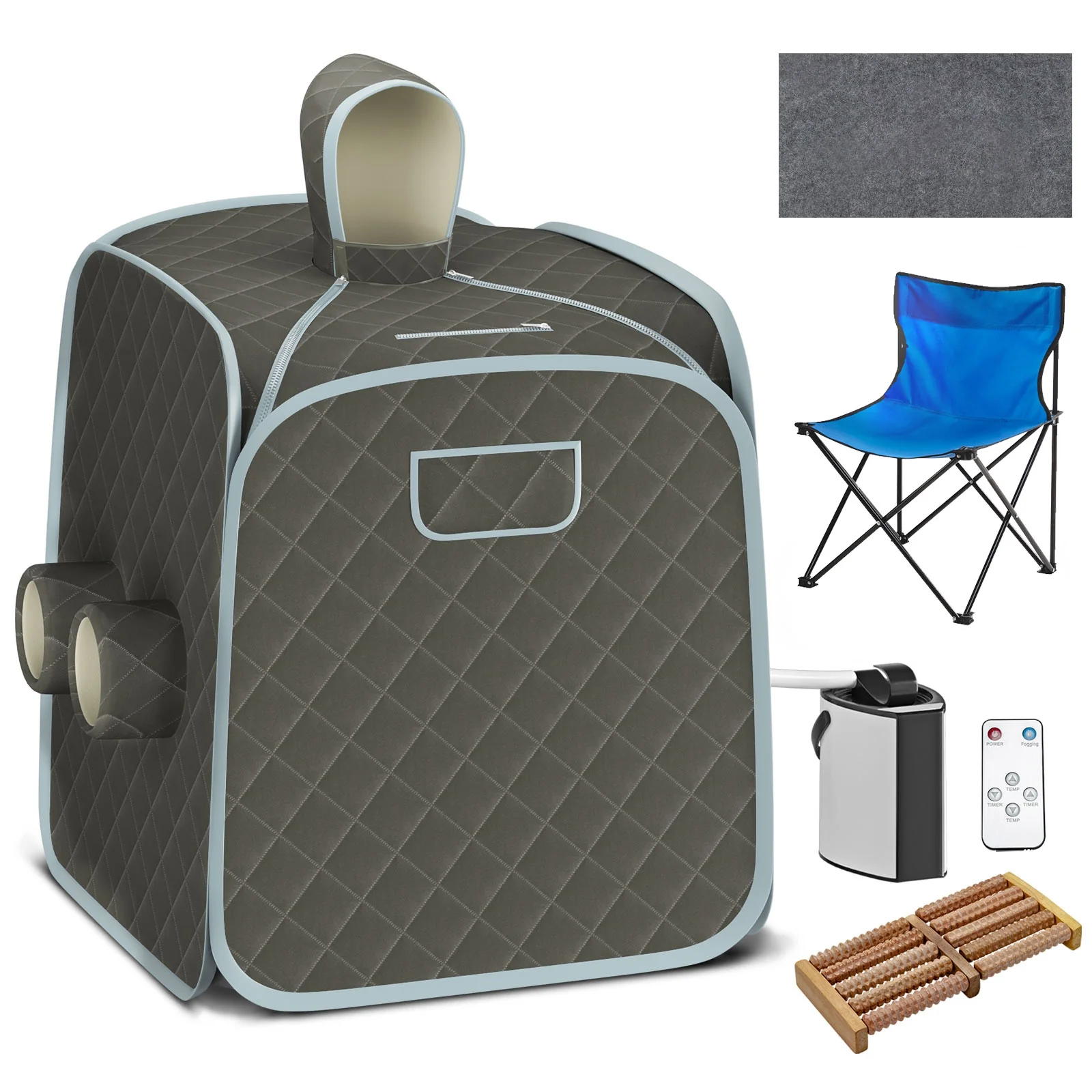 800W Portable Steam Sauna Tent, 2 Person, 3L Steamer, Gray