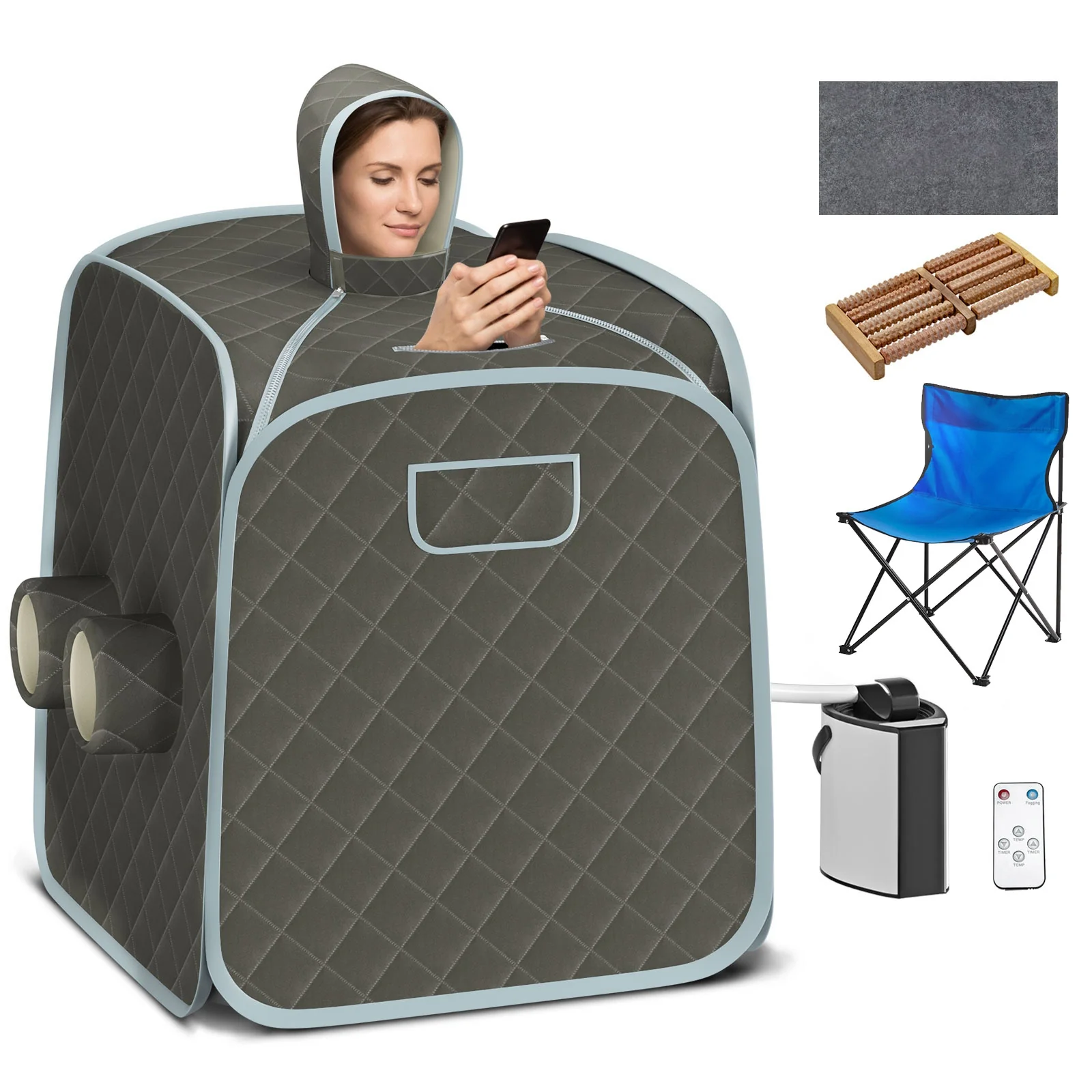 800W Portable Steam Sauna Tent, 2 Person, 3L Steamer, Gray - Image 5