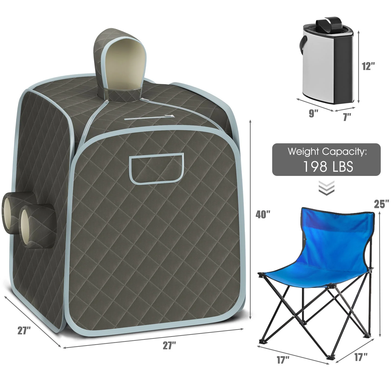 800W Portable Steam Sauna Tent, 2 Person, 3L Steamer, Gray - Image 6