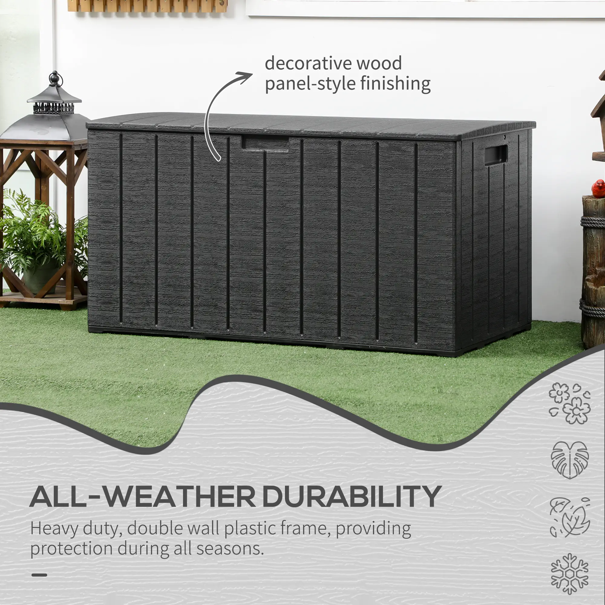 81 Gallon Garden Storage Box, Waterproof Double Wall, Black - Image 7
