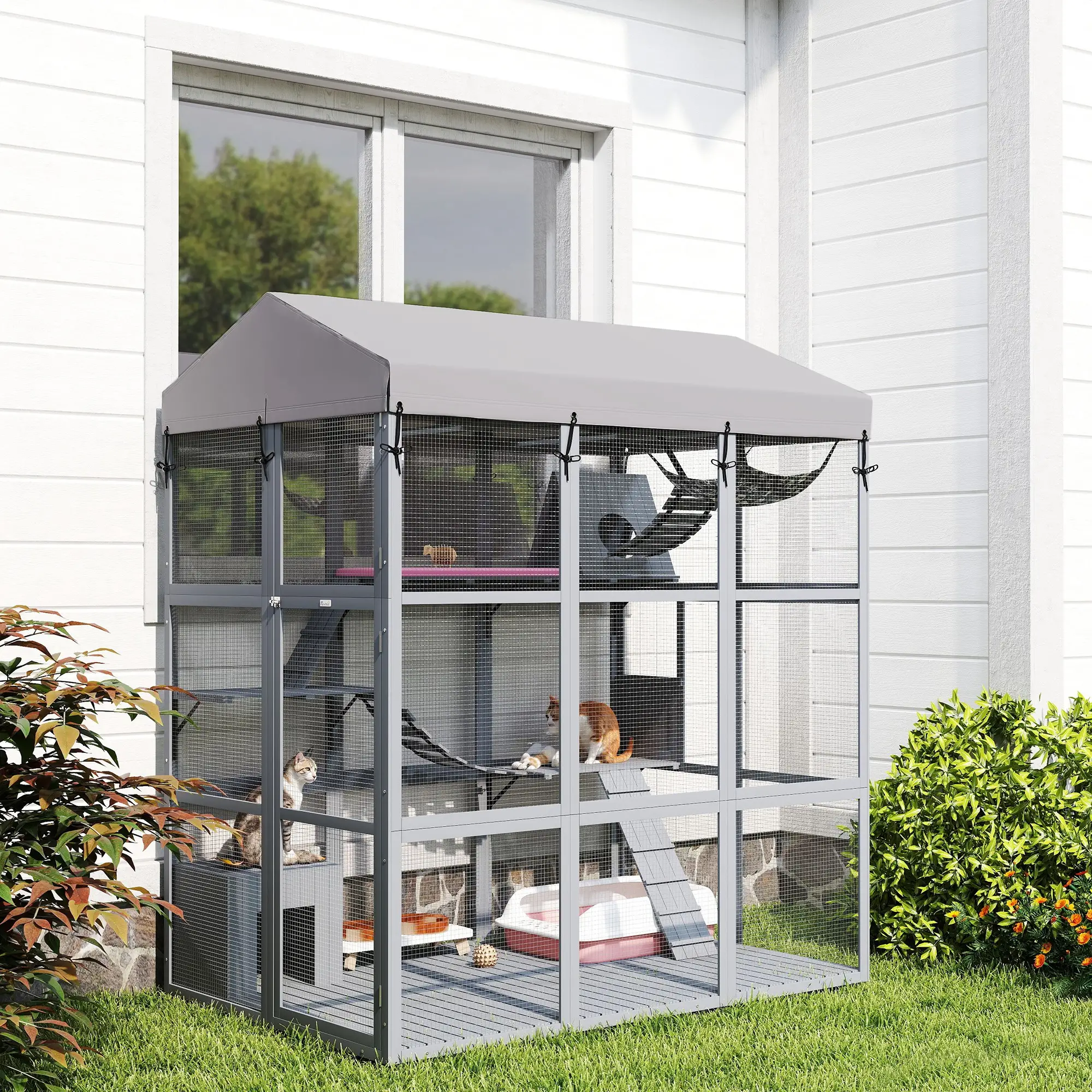 81"H Catio Outdoor Enclosure, Floor Included, Fits 2-4 Cats, Grey - Image 10