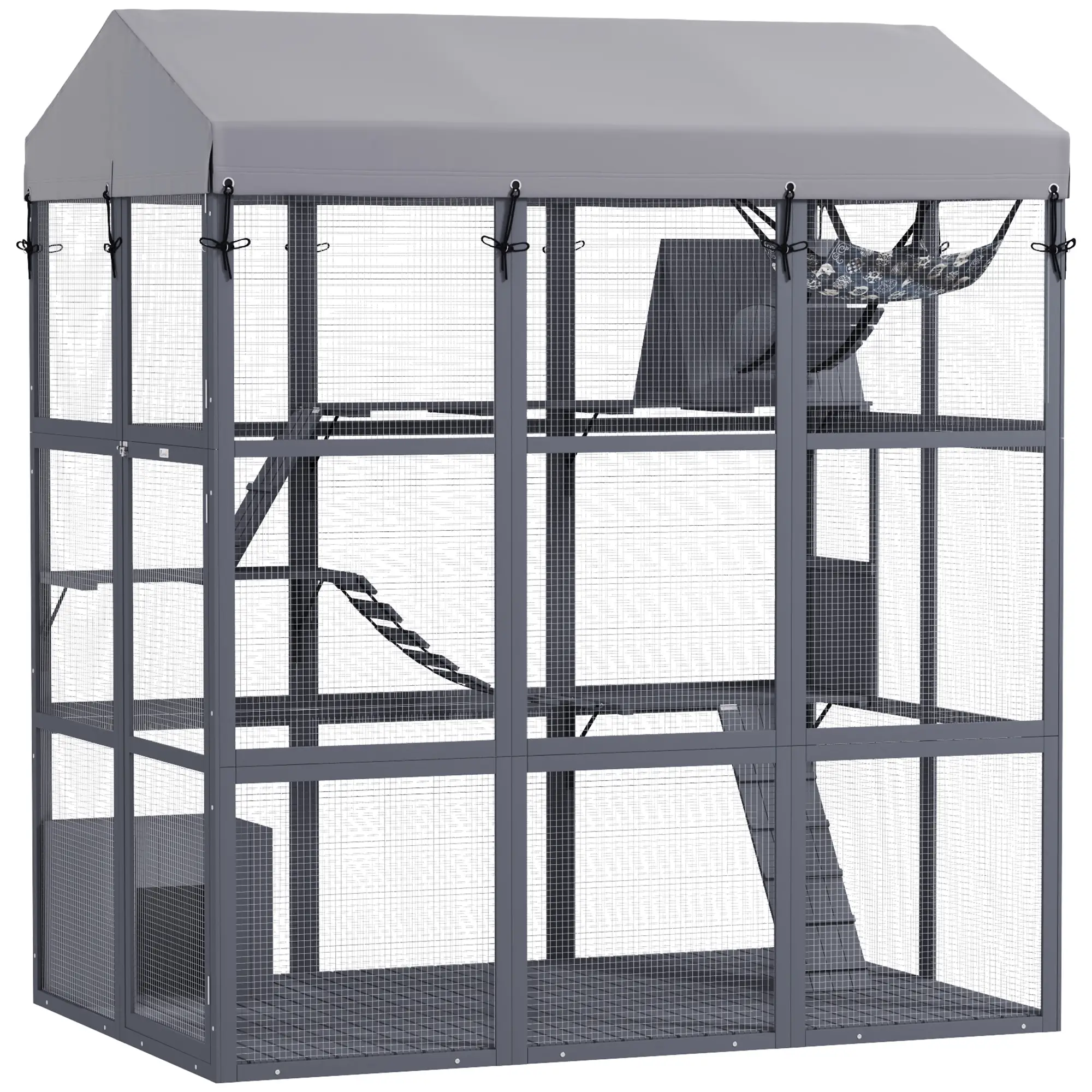 81"H Catio Outdoor Enclosure, Floor Included, Fits 2-4 Cats, Grey - Image 11