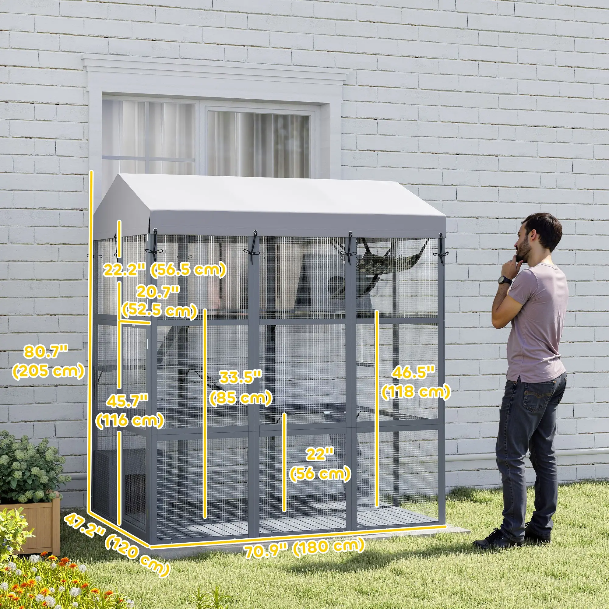 81"H Catio Outdoor Enclosure, Floor Included, Fits 2-4 Cats, Grey - Image 3